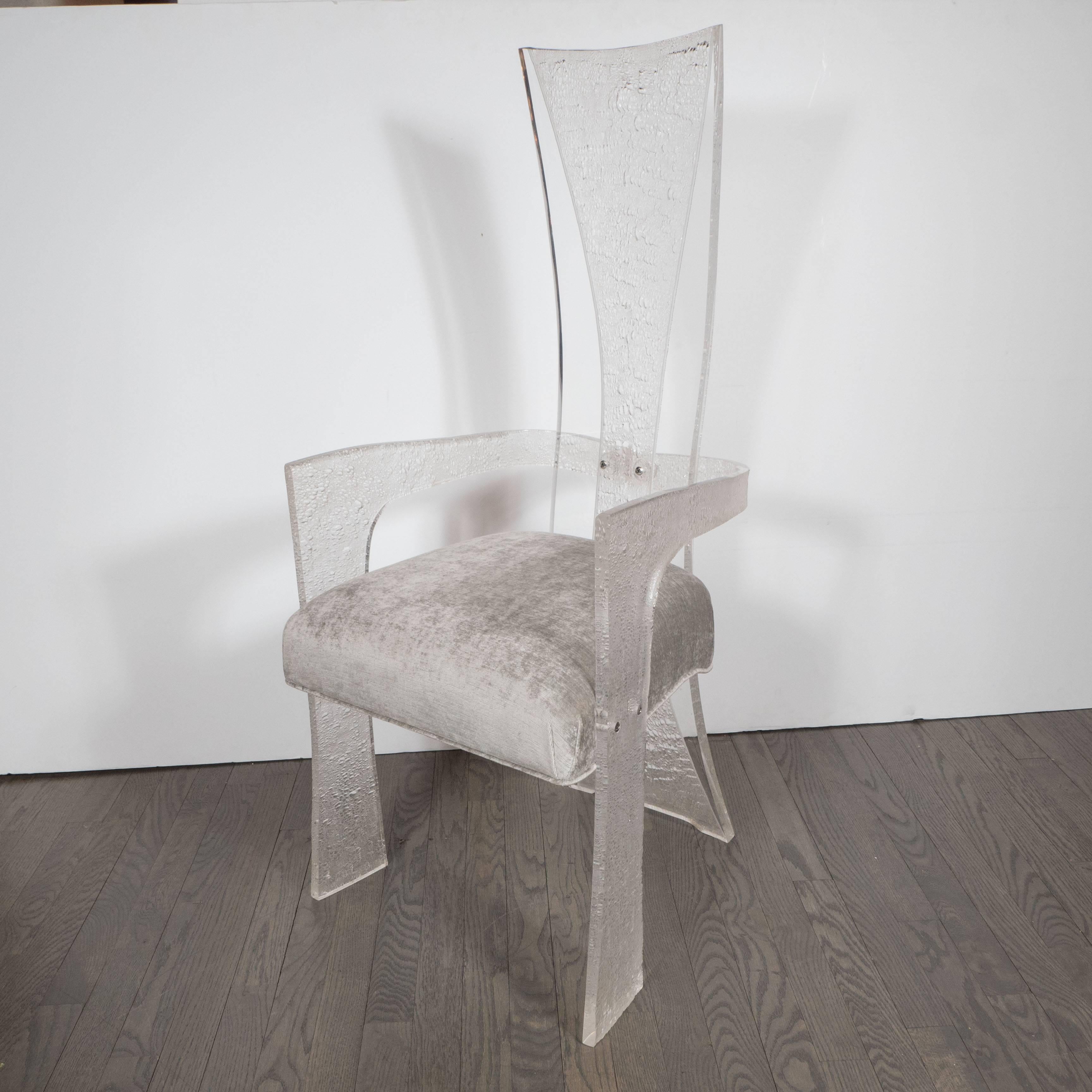Set of Six Mid-Century Dining Chairs in Lucite and Smoked Platinum Upholstery 1