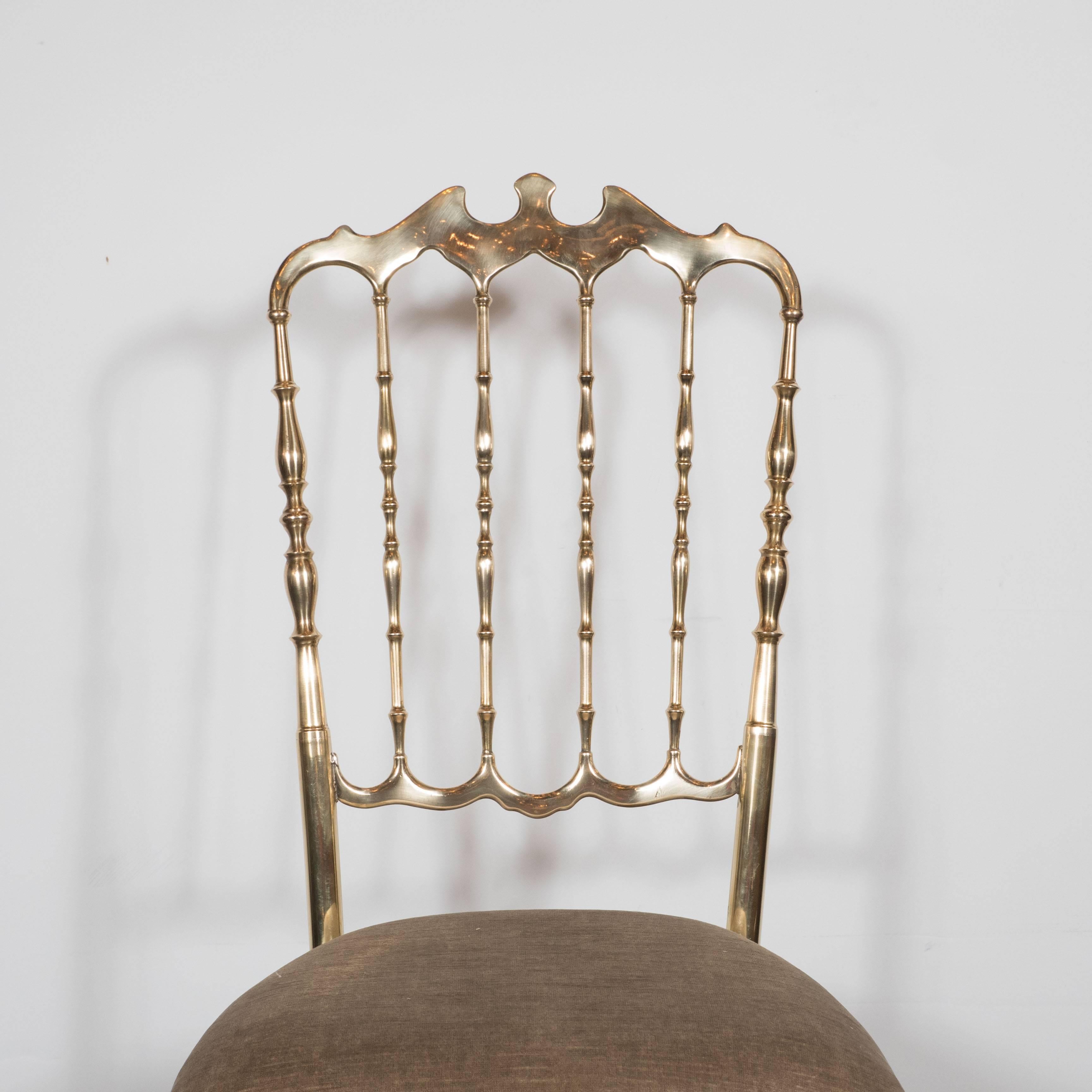 Mid-Century Modern Mid-Century Brass Chair by Chiavari in Smoked Champagne Velvet