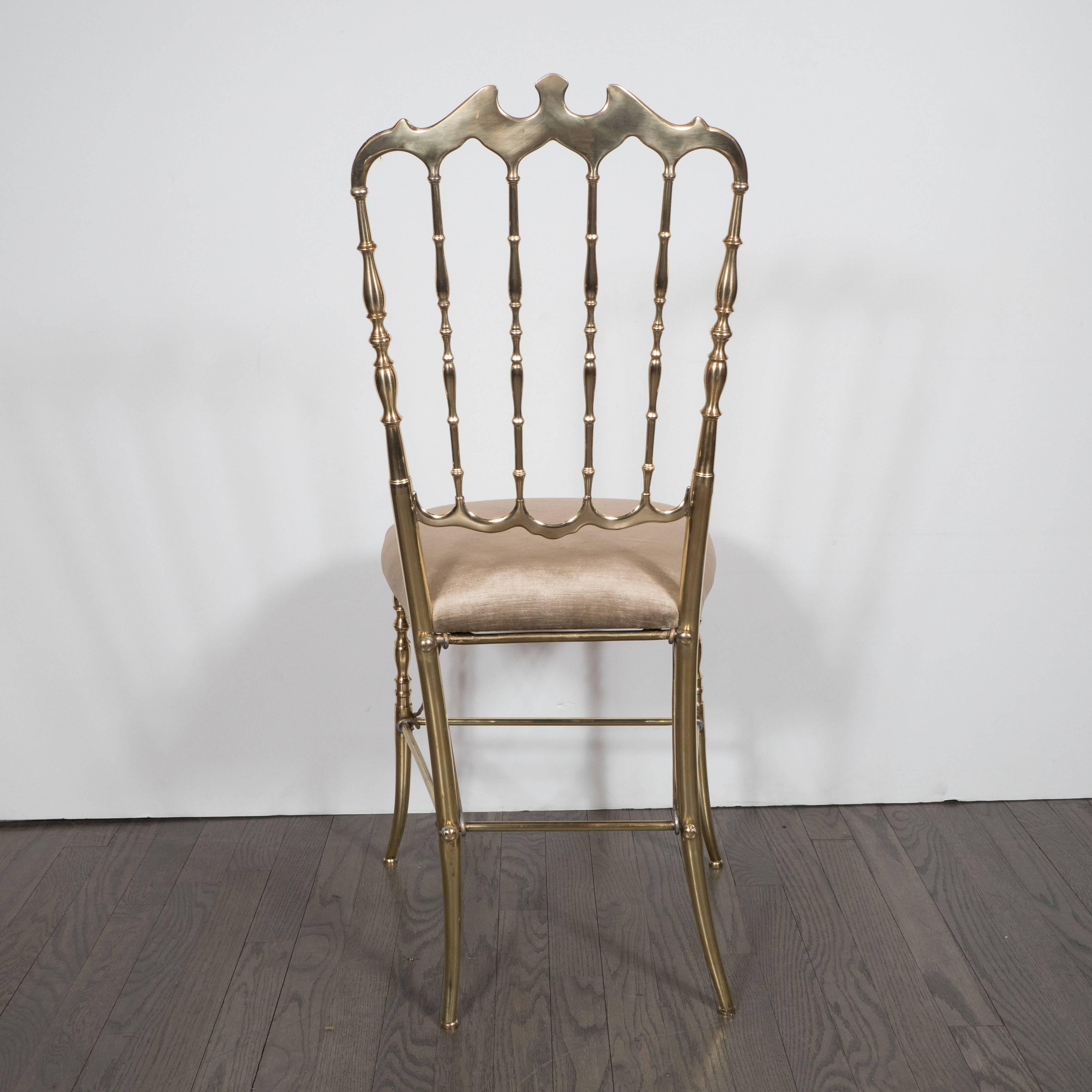 Italian Mid-Century Brass Chair by Chiavari in Smoked Champagne Velvet