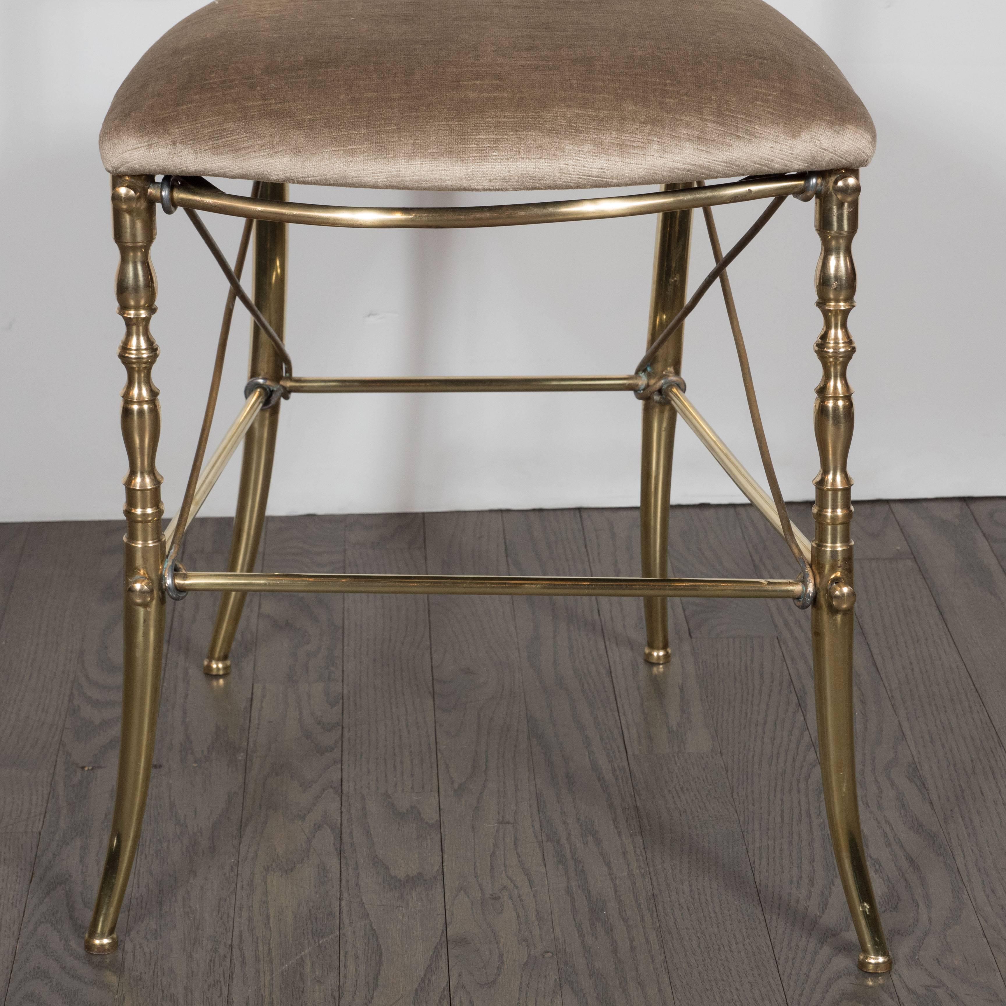 Mid-20th Century Mid-Century Brass Chair by Chiavari in Smoked Champagne Velvet