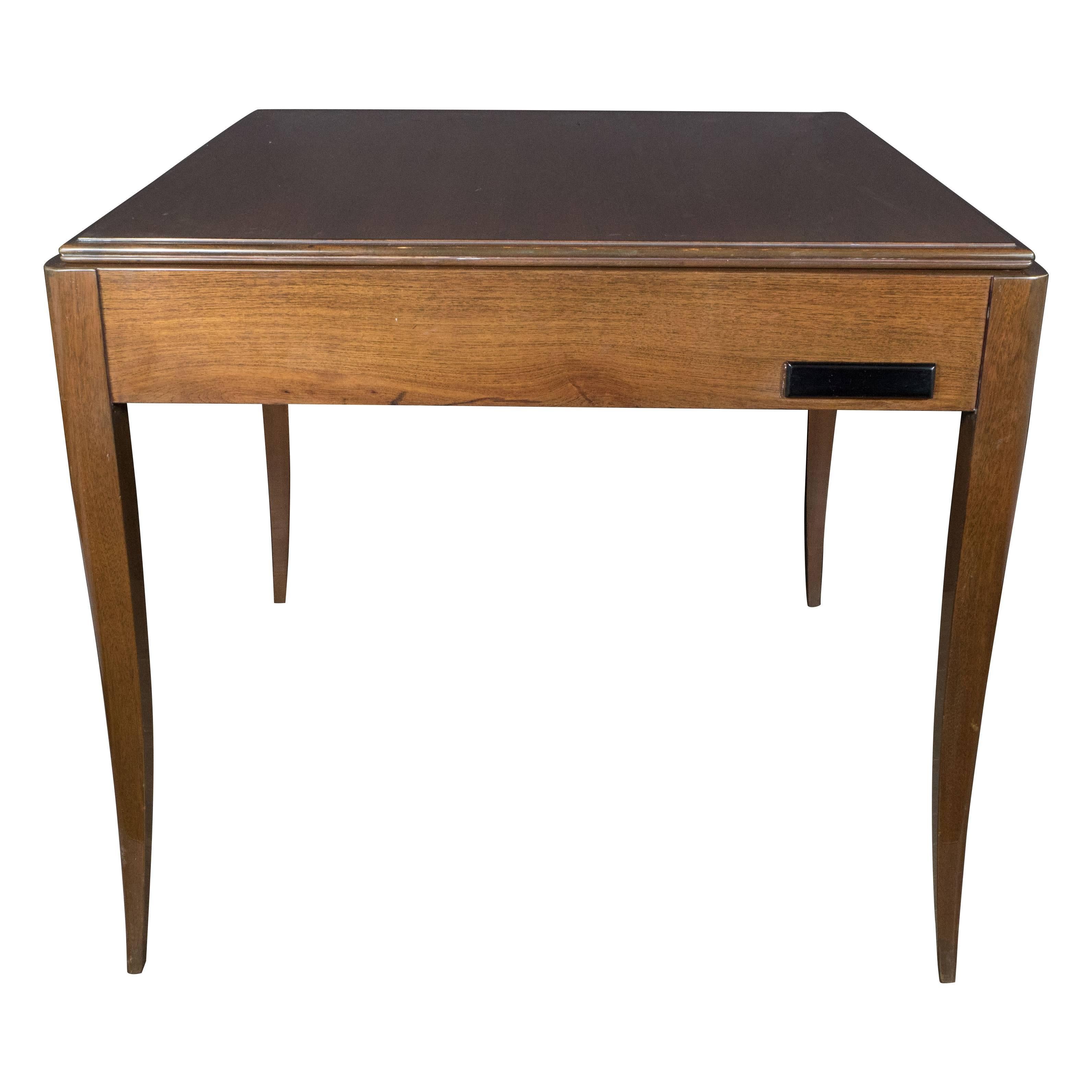 Fine French Art Deco Directoire Style Game Table in Book-Matched Walnut