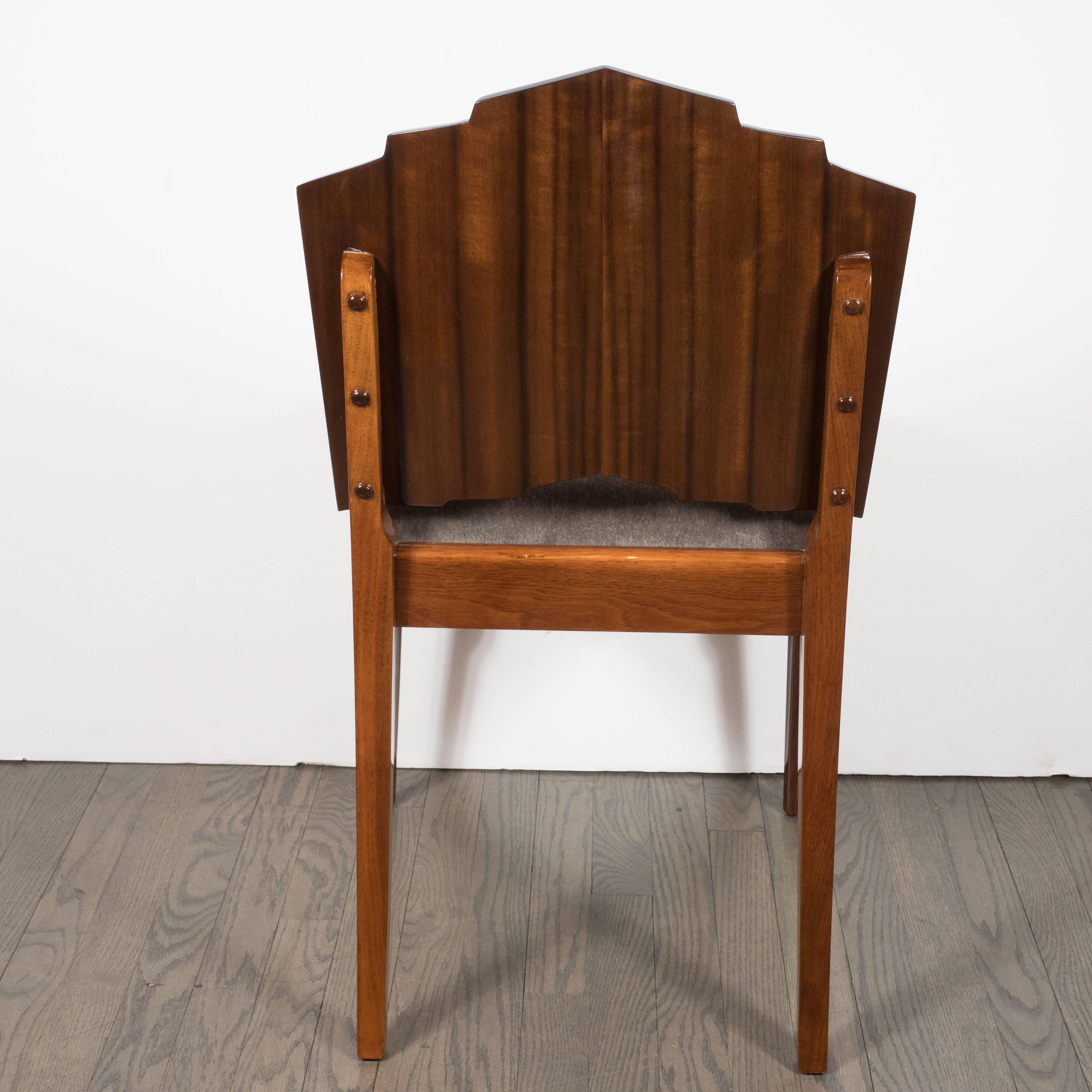 Art Deco Skyscraper Vanity/ Desk Chair in Bookmatched Walnut and Black Lacquer In Excellent Condition In New York, NY