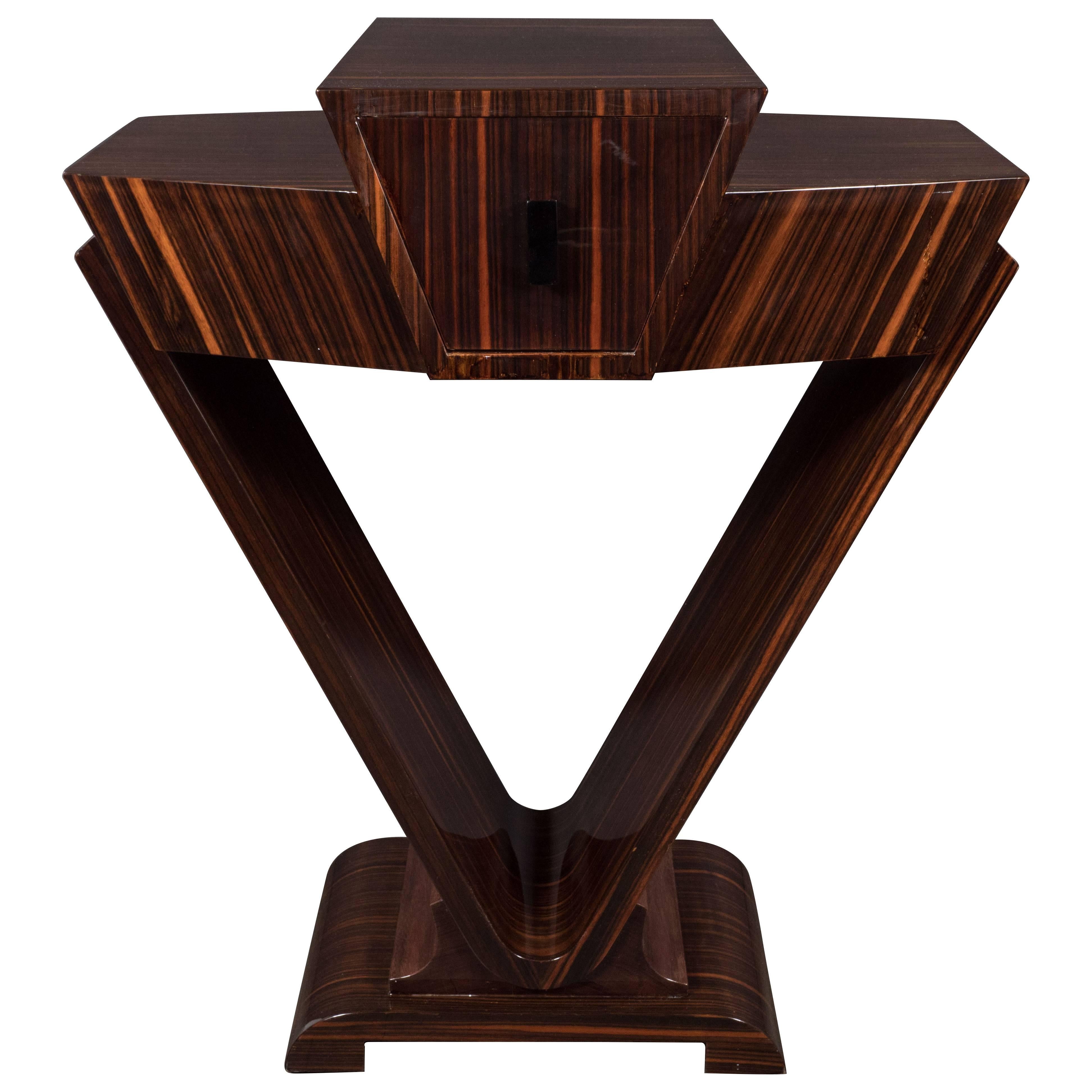  Art Deco Skyscraper Style Console Table in Book-Matched Macassar