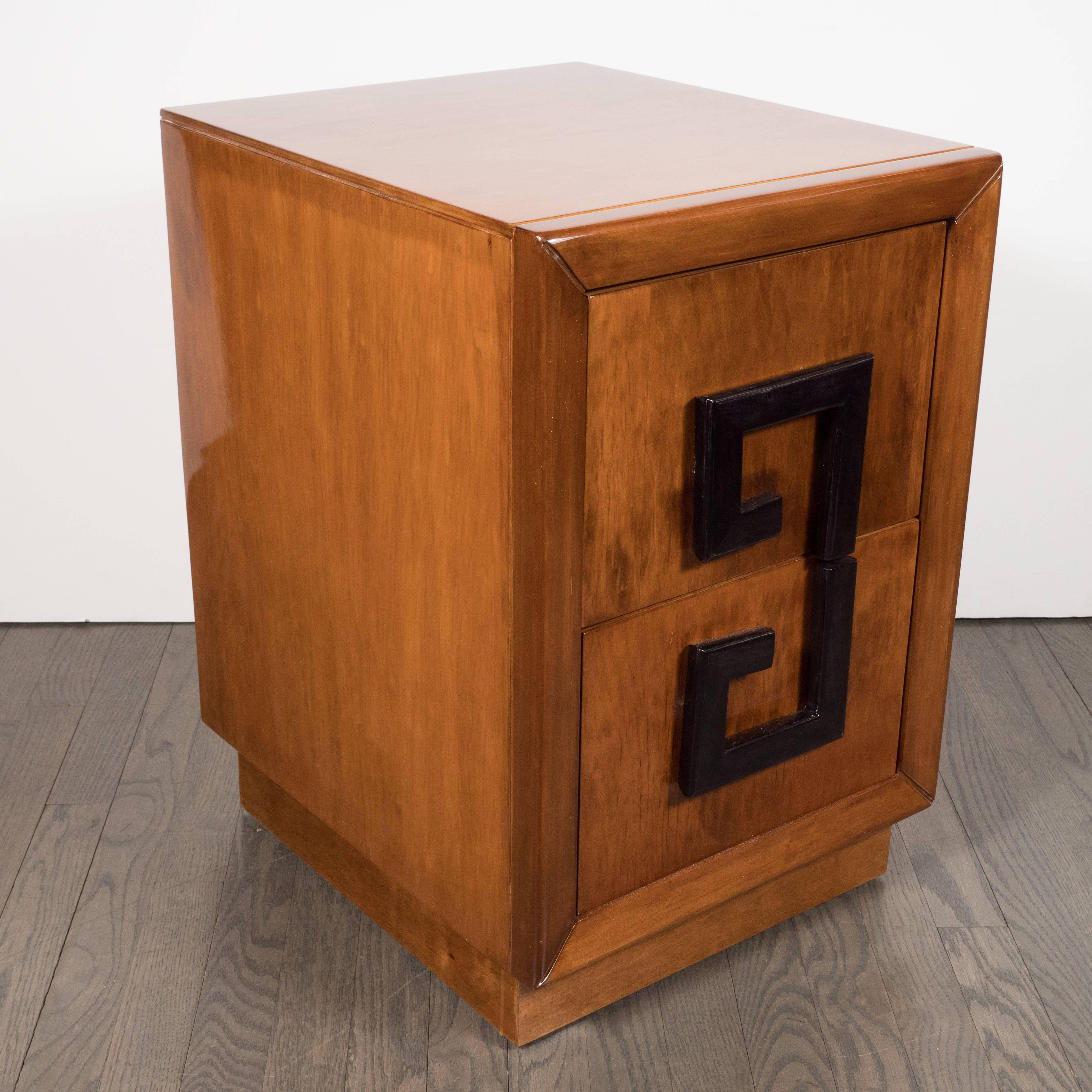Pair of Elegant Mid-Century Modernist Greek Key Nightstands by Kittenger In Excellent Condition In New York, NY