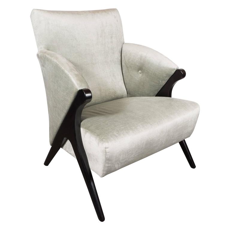 MidCentury Modernist Splayed Leg Club Chair in Ebonized Walnut and