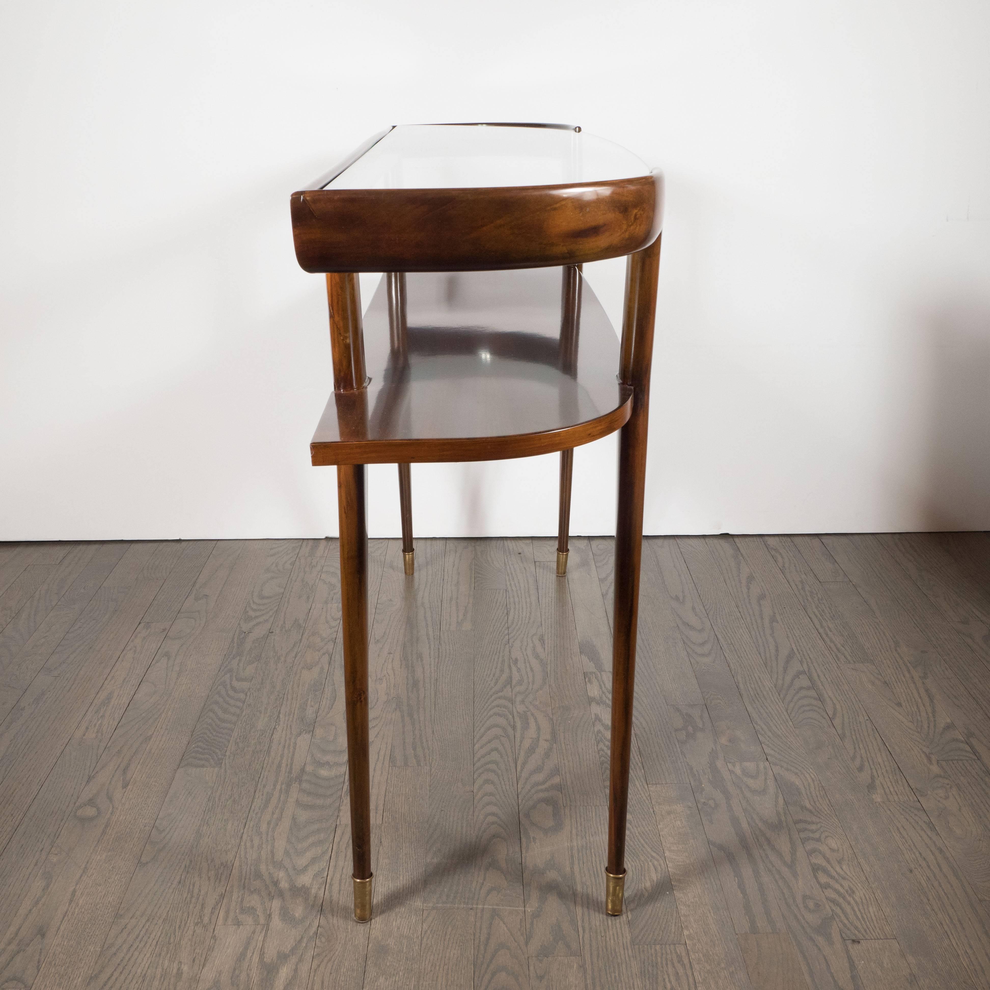 Sophisticated Mid-Century Modernist Console in Hand Rubbed Walnut and Glass 1