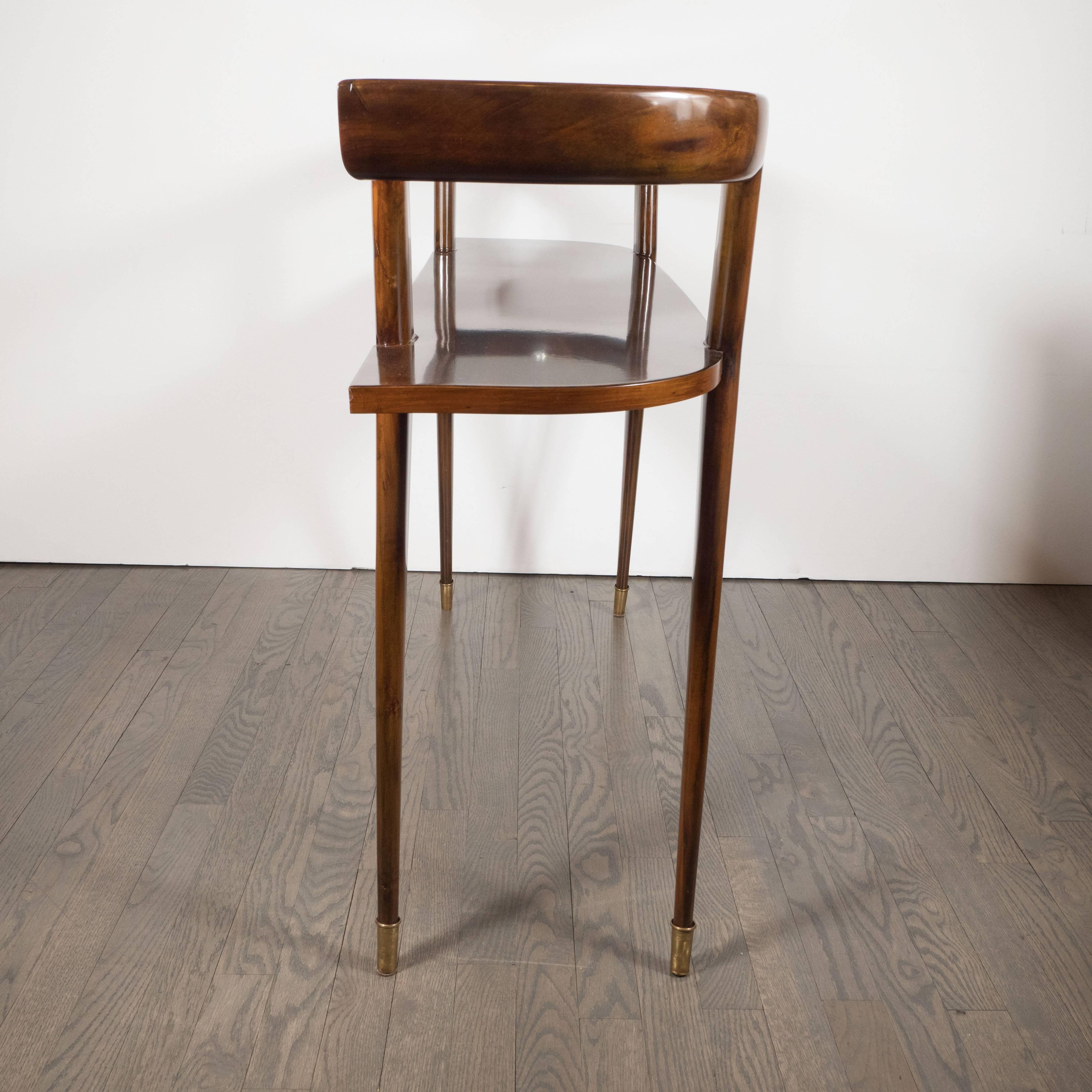 Mid-20th Century Sophisticated Mid-Century Modernist Console in Hand Rubbed Walnut and Glass