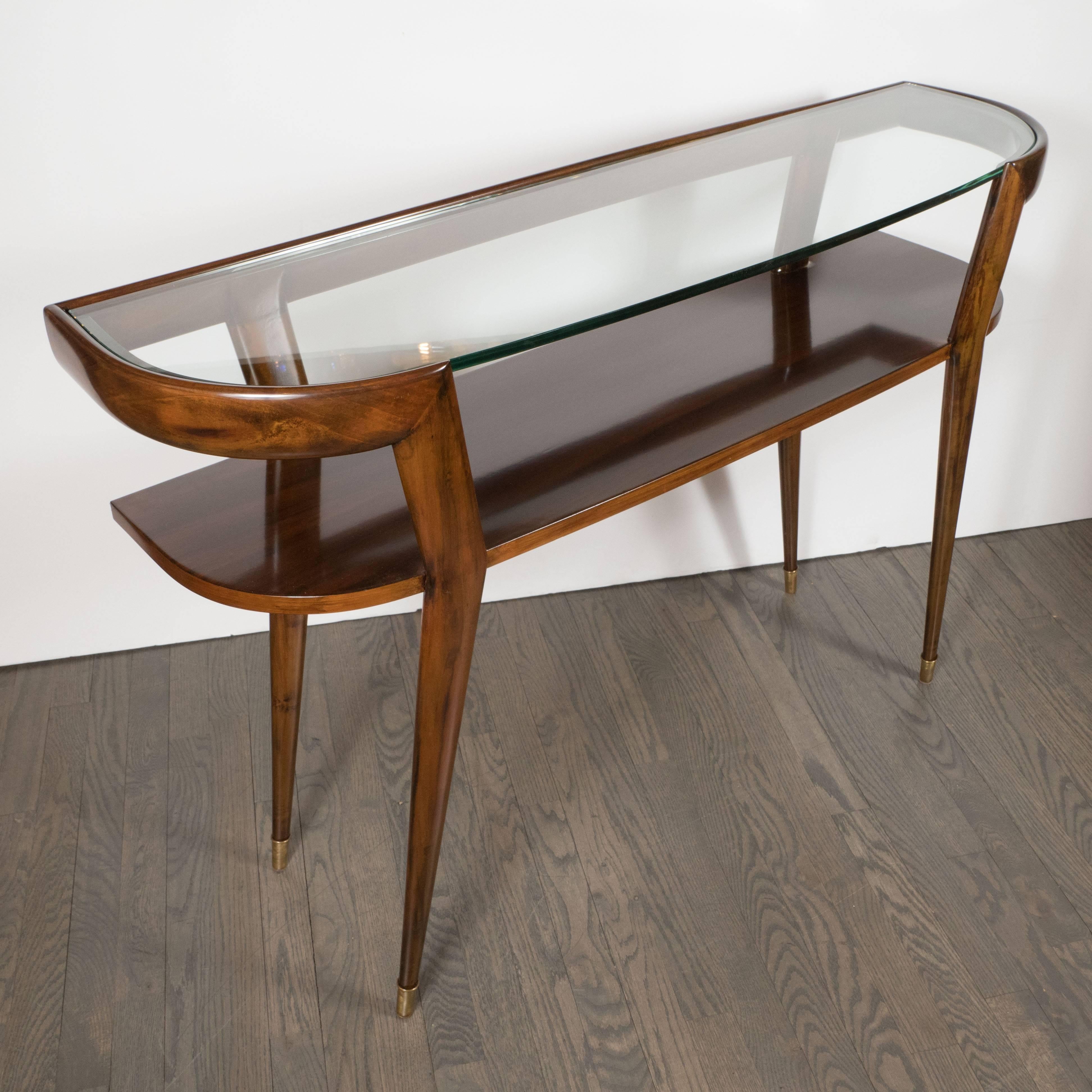 Sophisticated Mid-Century Modernist Console in Hand Rubbed Walnut and Glass 3