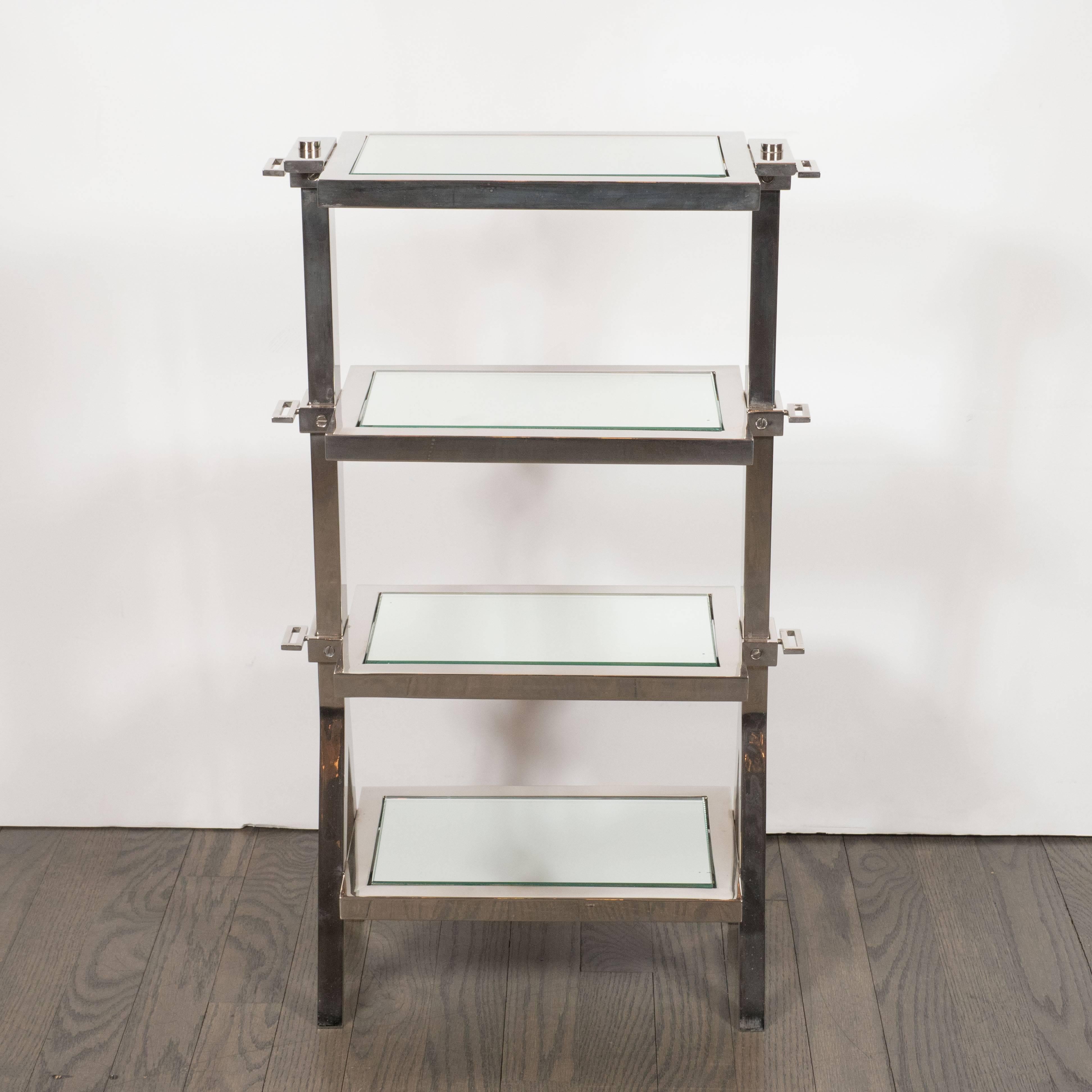 American Gorgeous Art Deco Nickel and Mirror Four Tier Side / Drinks Table