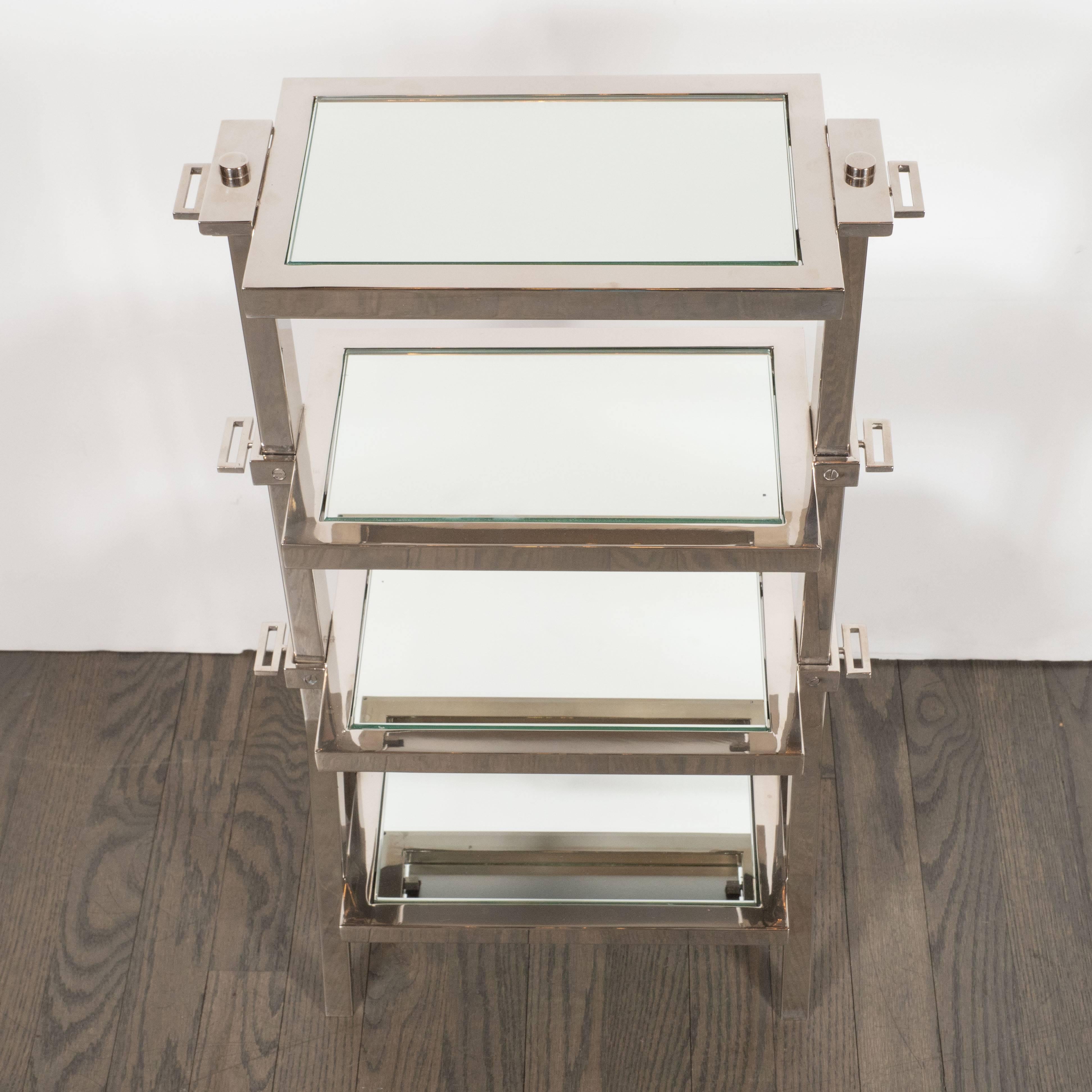 Gorgeous Art Deco Nickel and Mirror Four Tier Side / Drinks Table 1