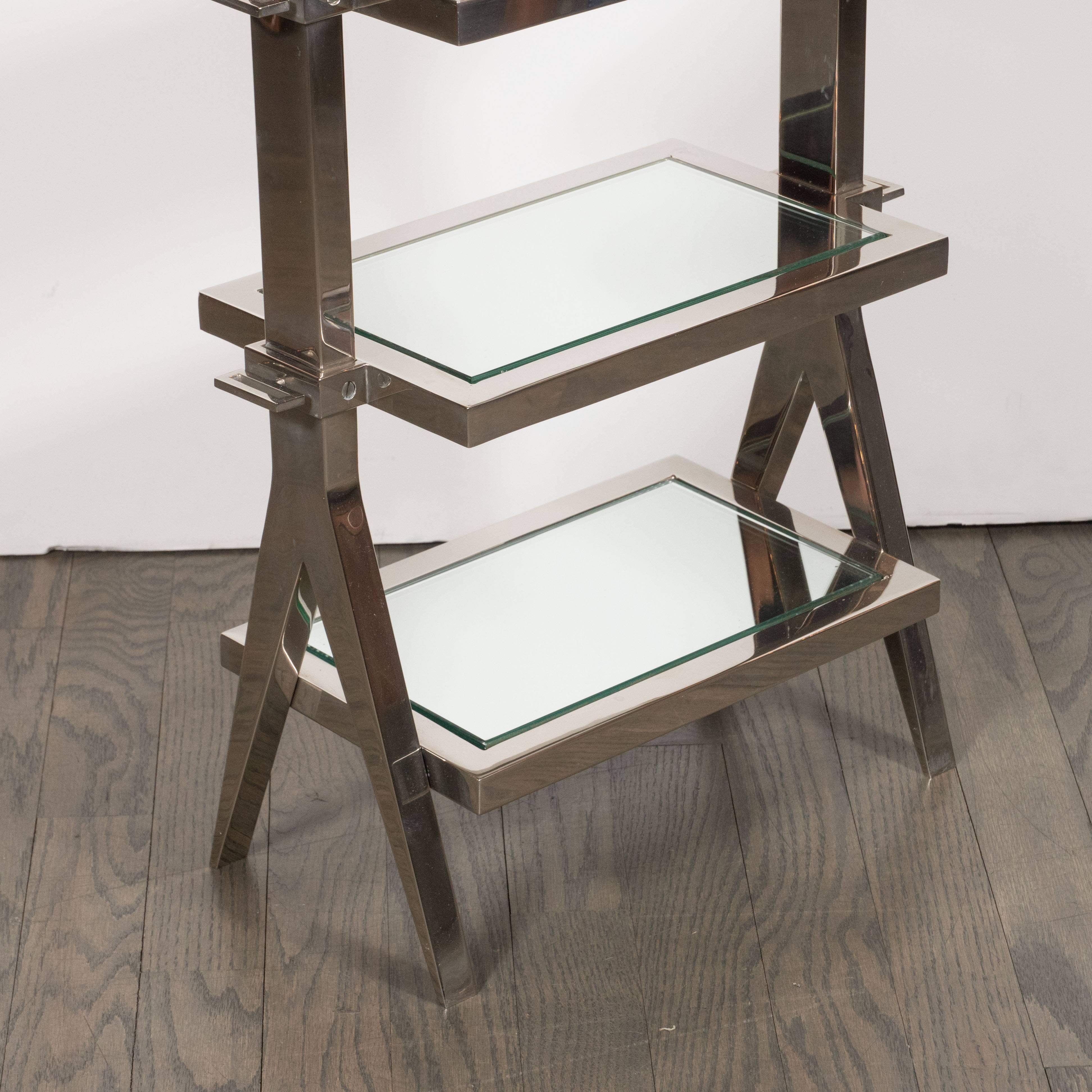 Gorgeous Art Deco Nickel and Mirror Four Tier Side / Drinks Table 4