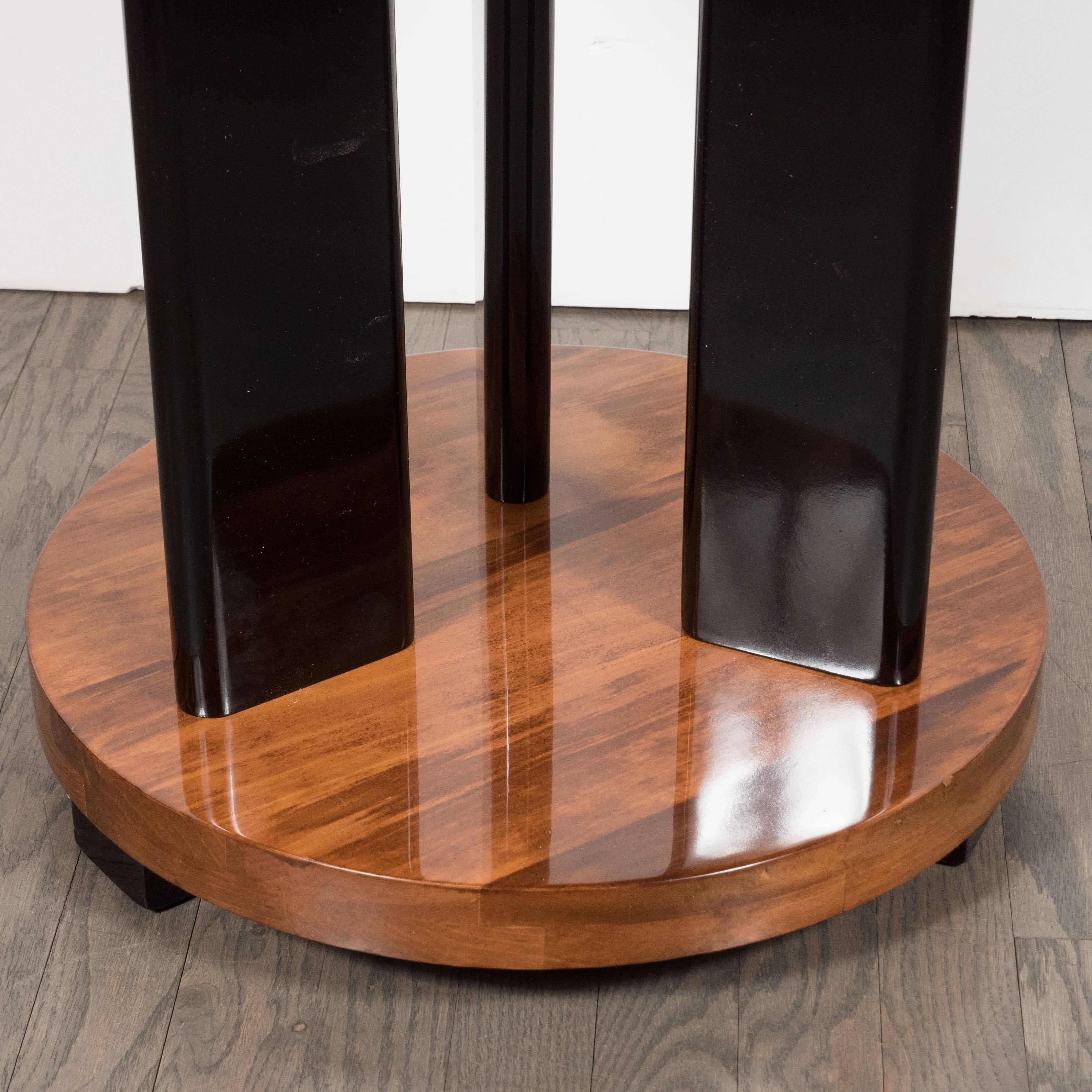 Art Deco Three-Tiered Black Lacquer and Bookmatched Walnut Occasional Table 1