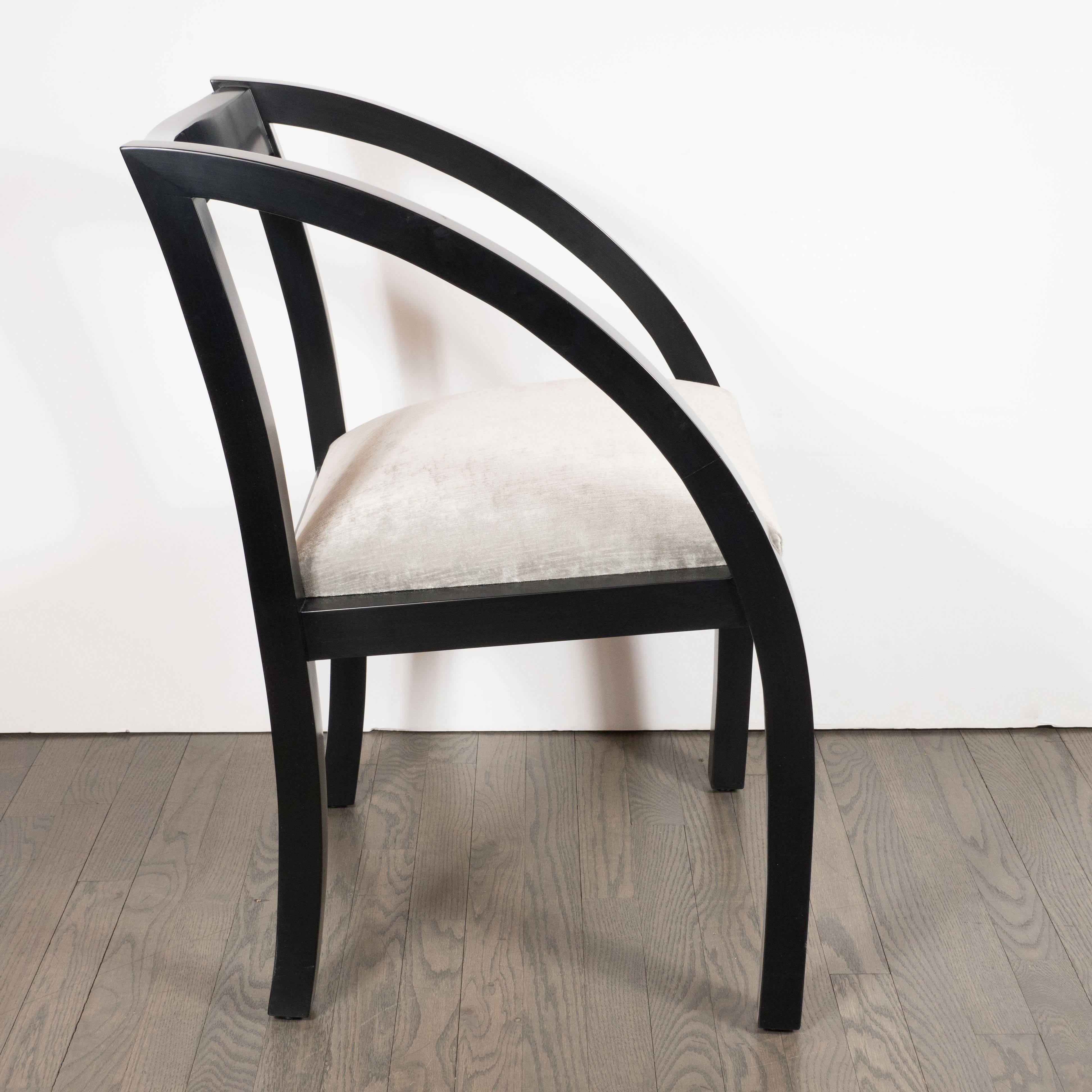Art Deco Machine Age Side Chair by the Modernage Co. in Black Lacquer & Velvet In Excellent Condition In New York, NY