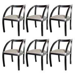 Set of Six Art Deco Dining Chairs by the Modernage Company in Walnut and Velvet 9