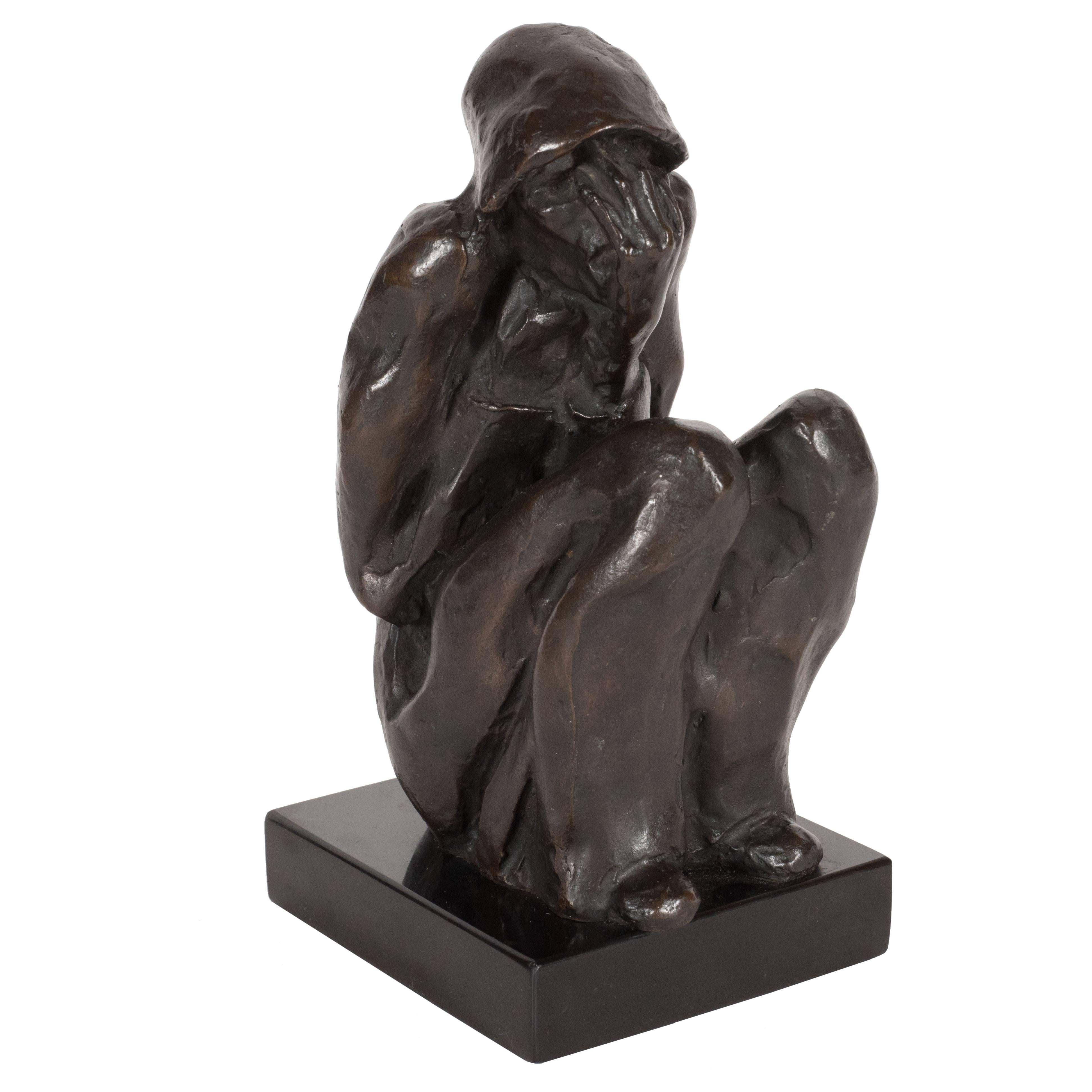 Bronze on Marble Base "Grief" by Doris Porter Caeser