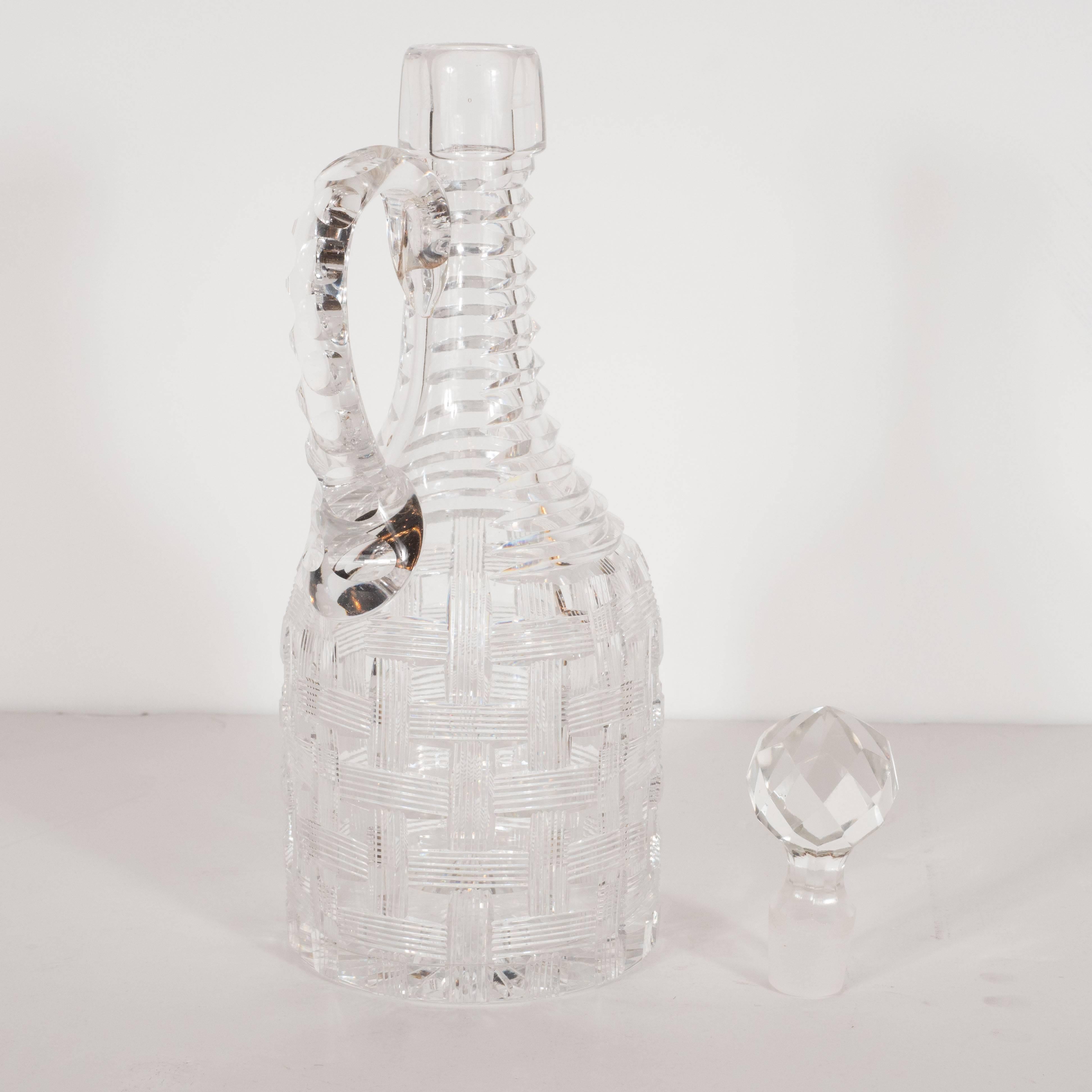 Antique American Brilliant Cut Glass Decanter with Basketweave Detailing In Excellent Condition In New York, NY