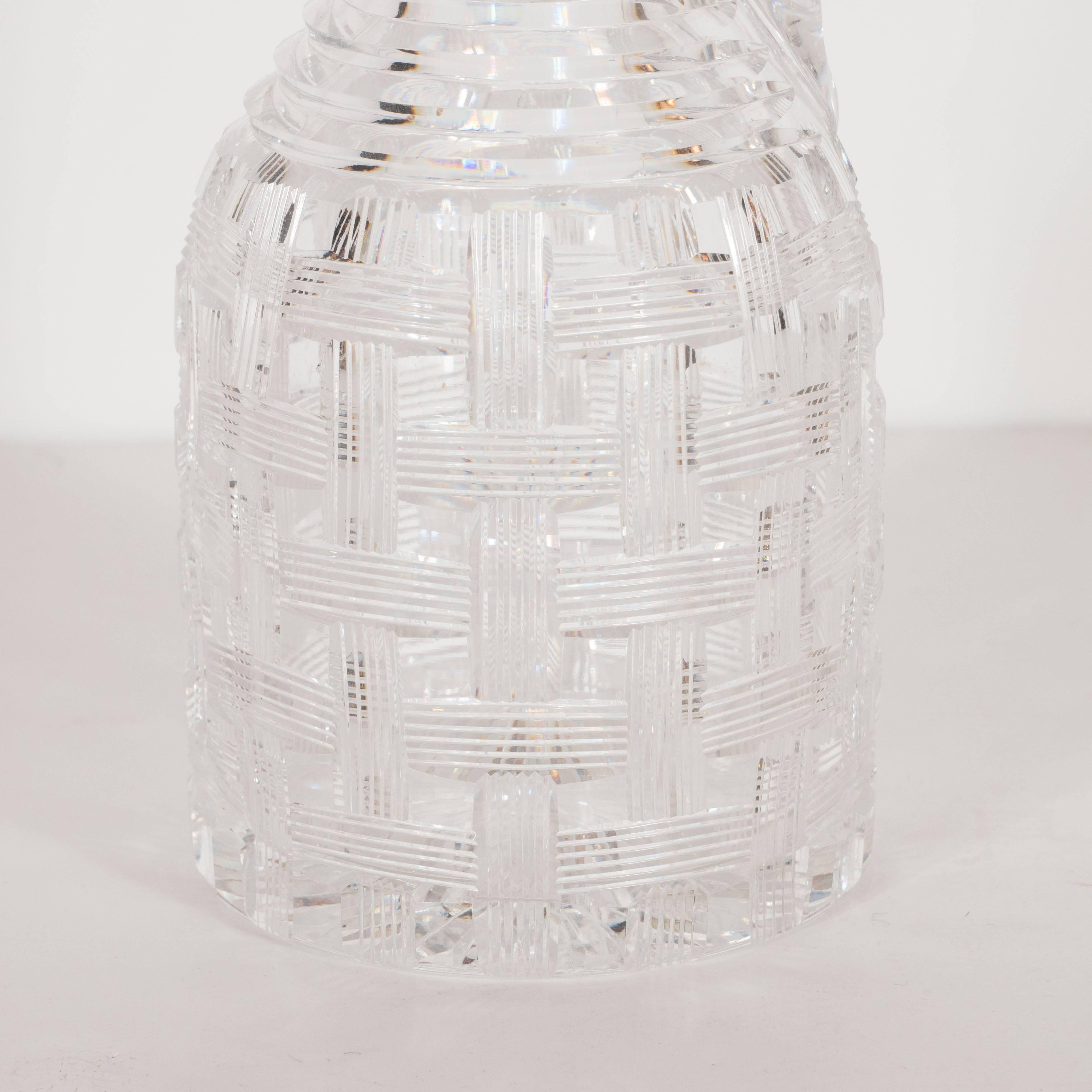 Late 19th Century Antique American Brilliant Cut Glass Decanter with Basketweave Detailing