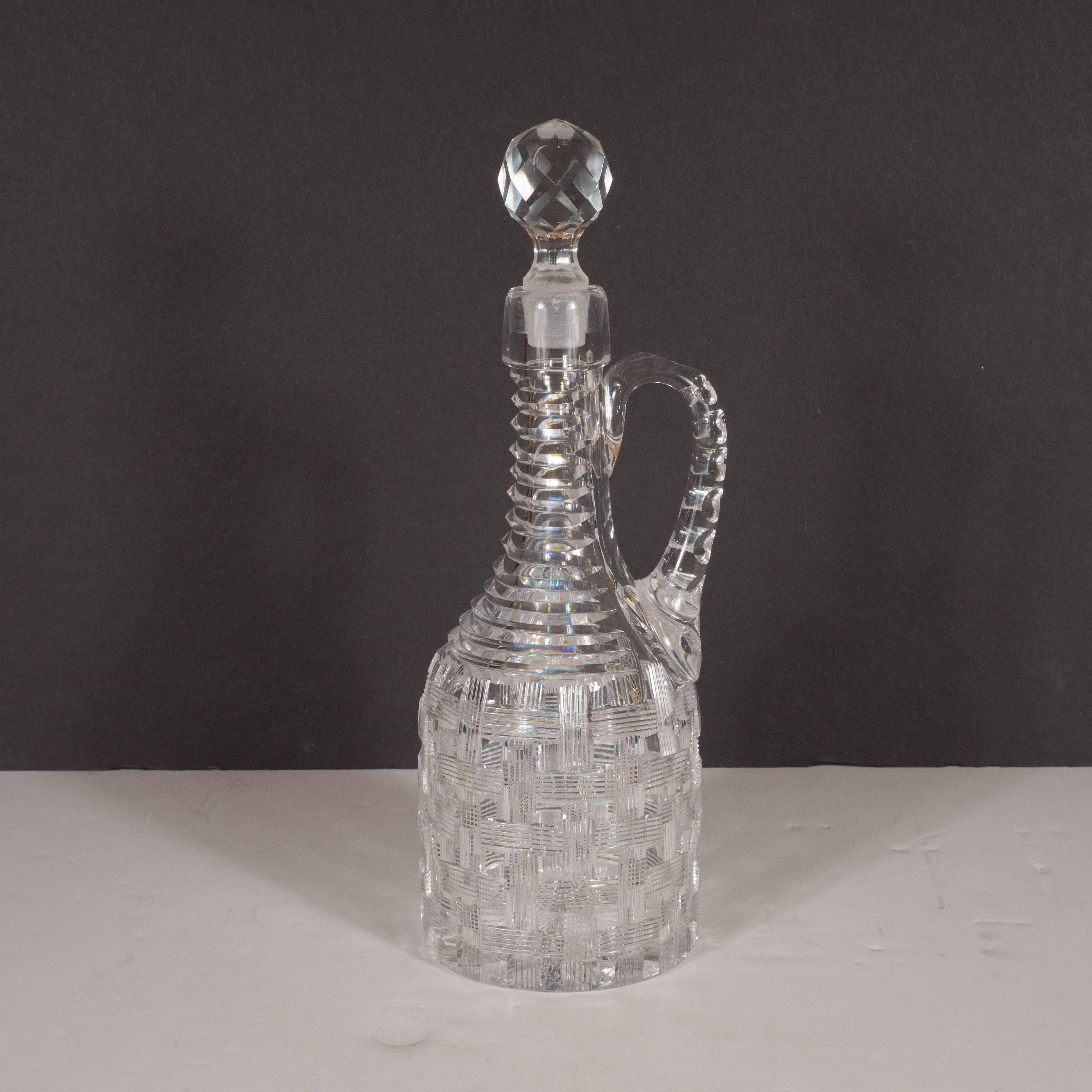Antique American Brilliant Cut Glass Decanter with Basketweave Detailing 1