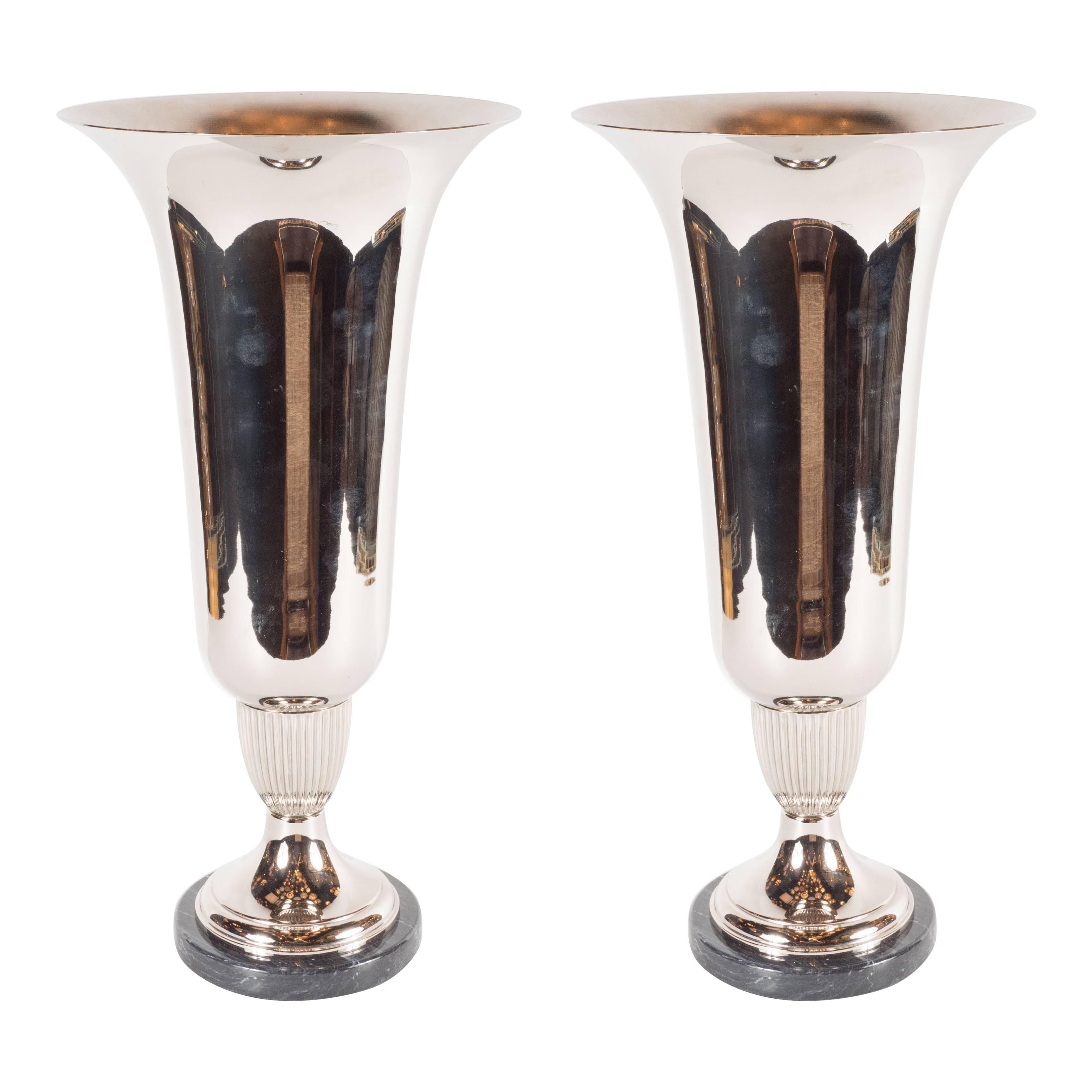 Elegant French Art Deco Marble and Chrome Uplights