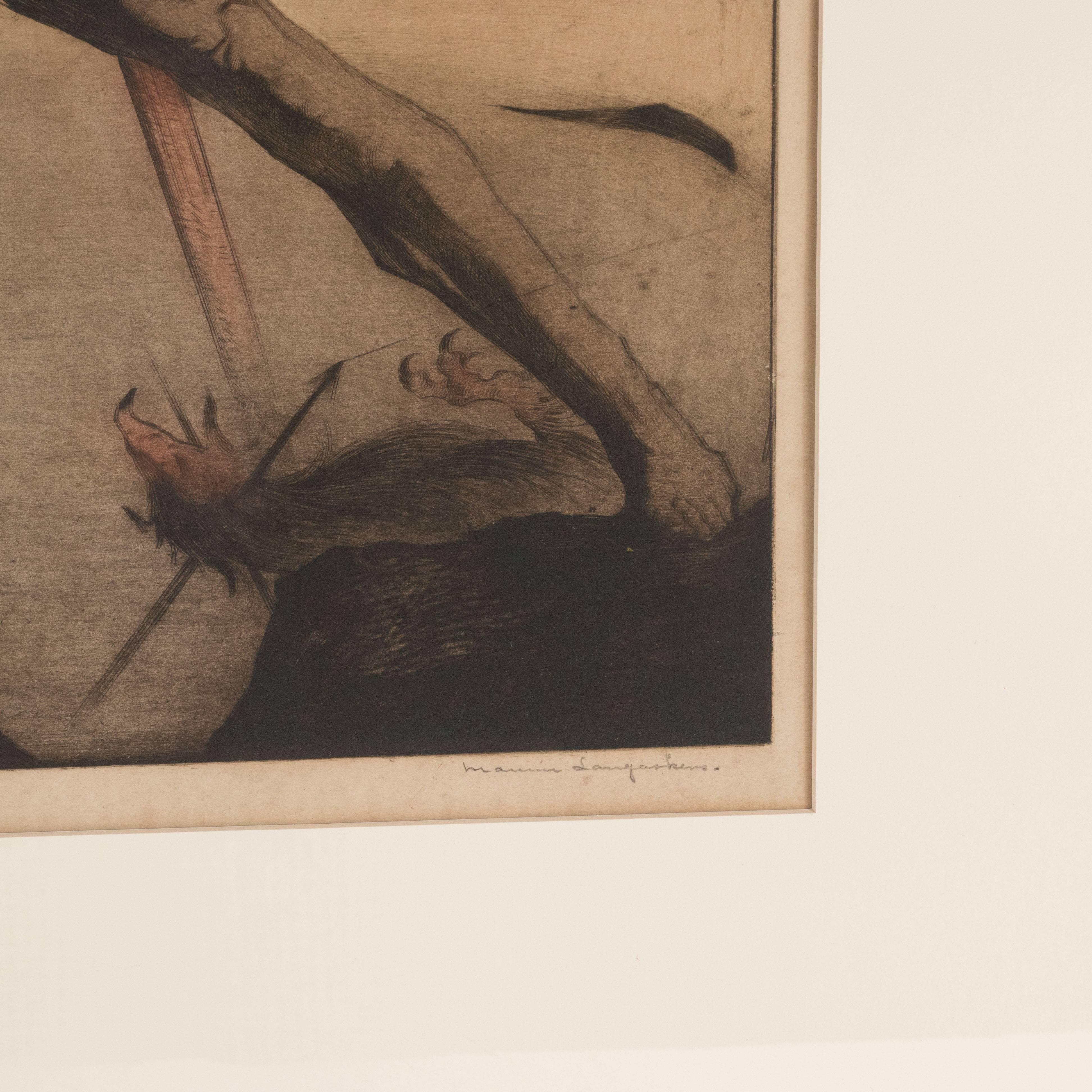 Etched Art Deco Allegorical Etching Entitled 