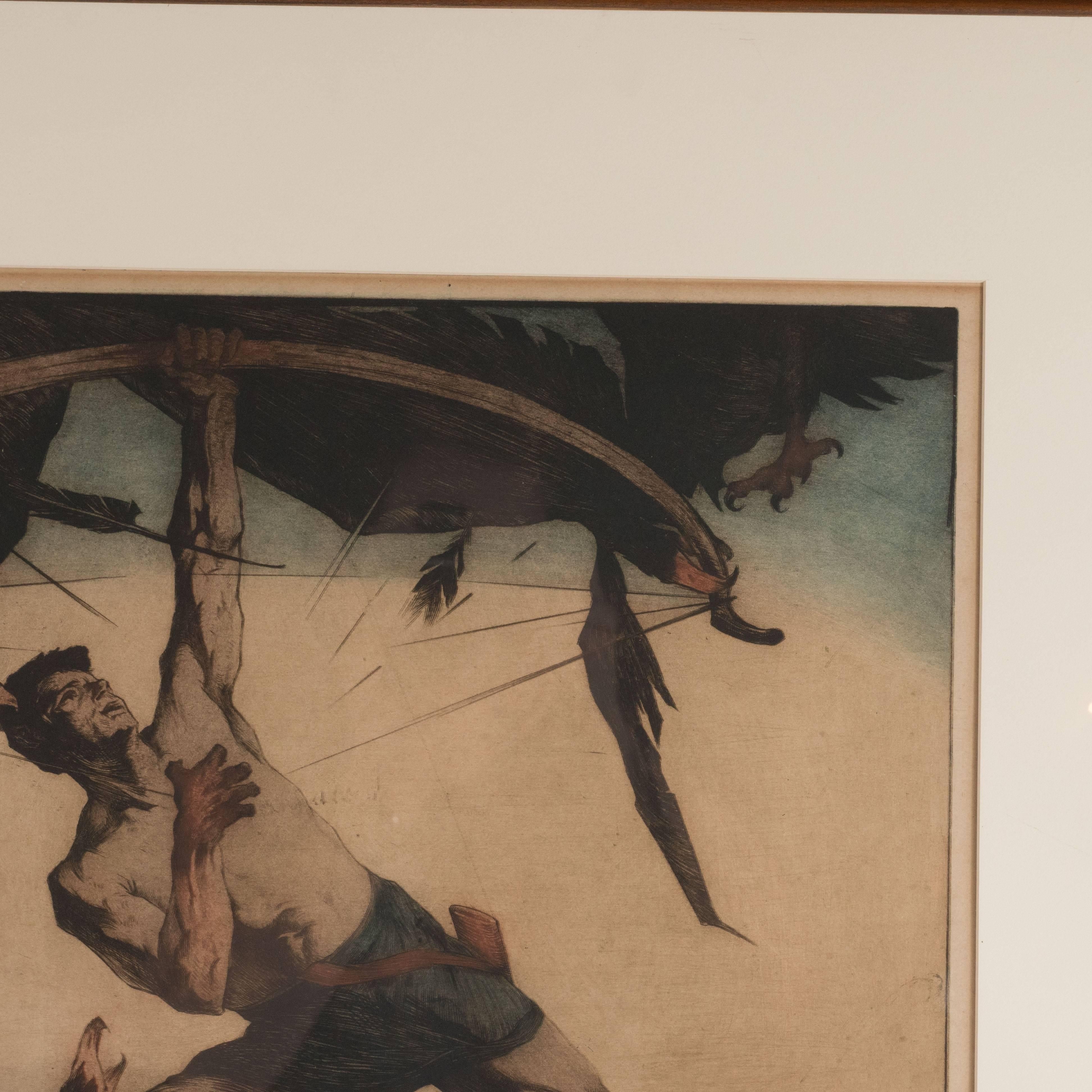 Archival Paper Art Deco Allegorical Etching Entitled 