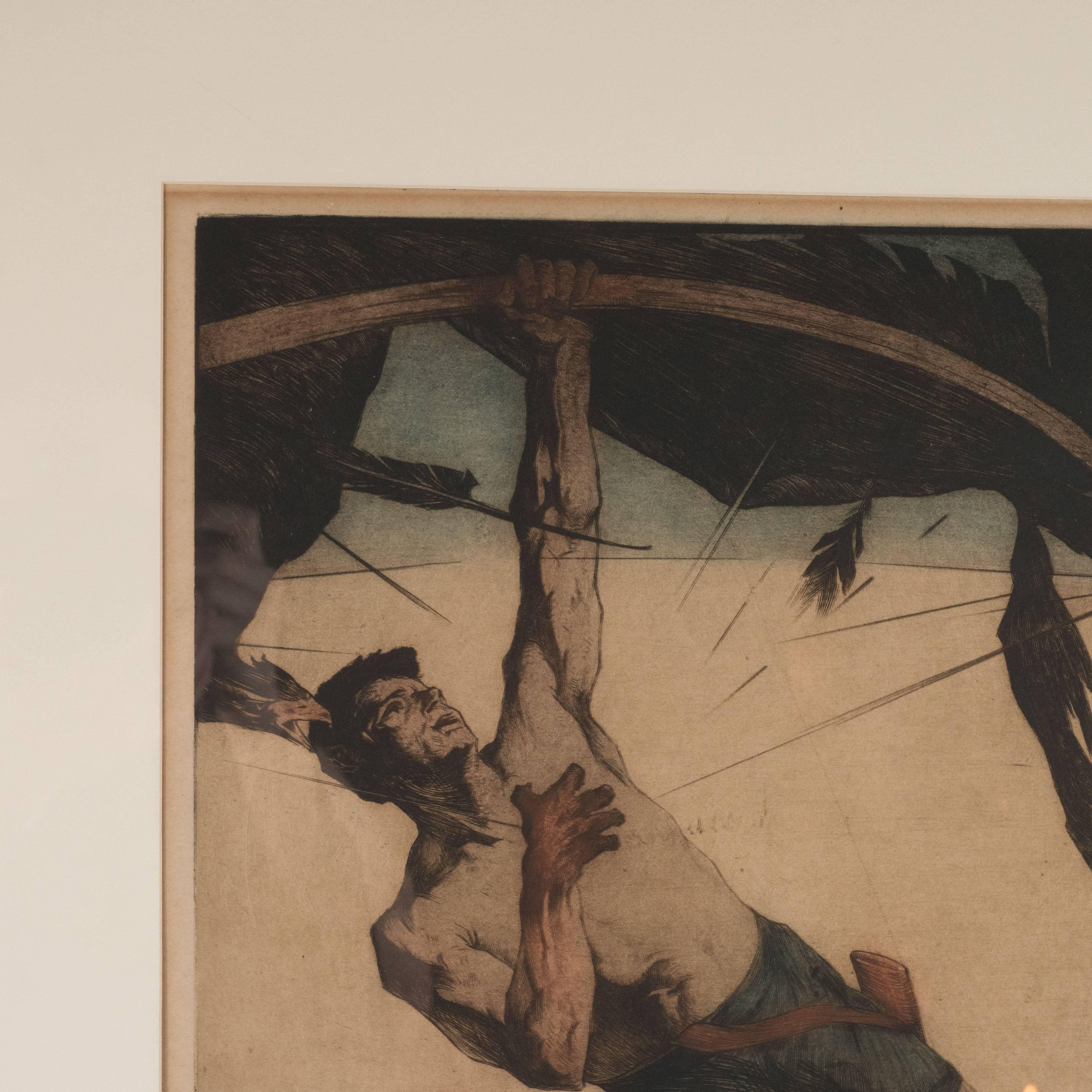 Mid-20th Century Art Deco Allegorical Etching Entitled 