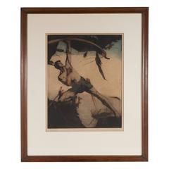 Vintage Art Deco Allegorical Etching Entitled "Le Combat" by Maurice Langaskens