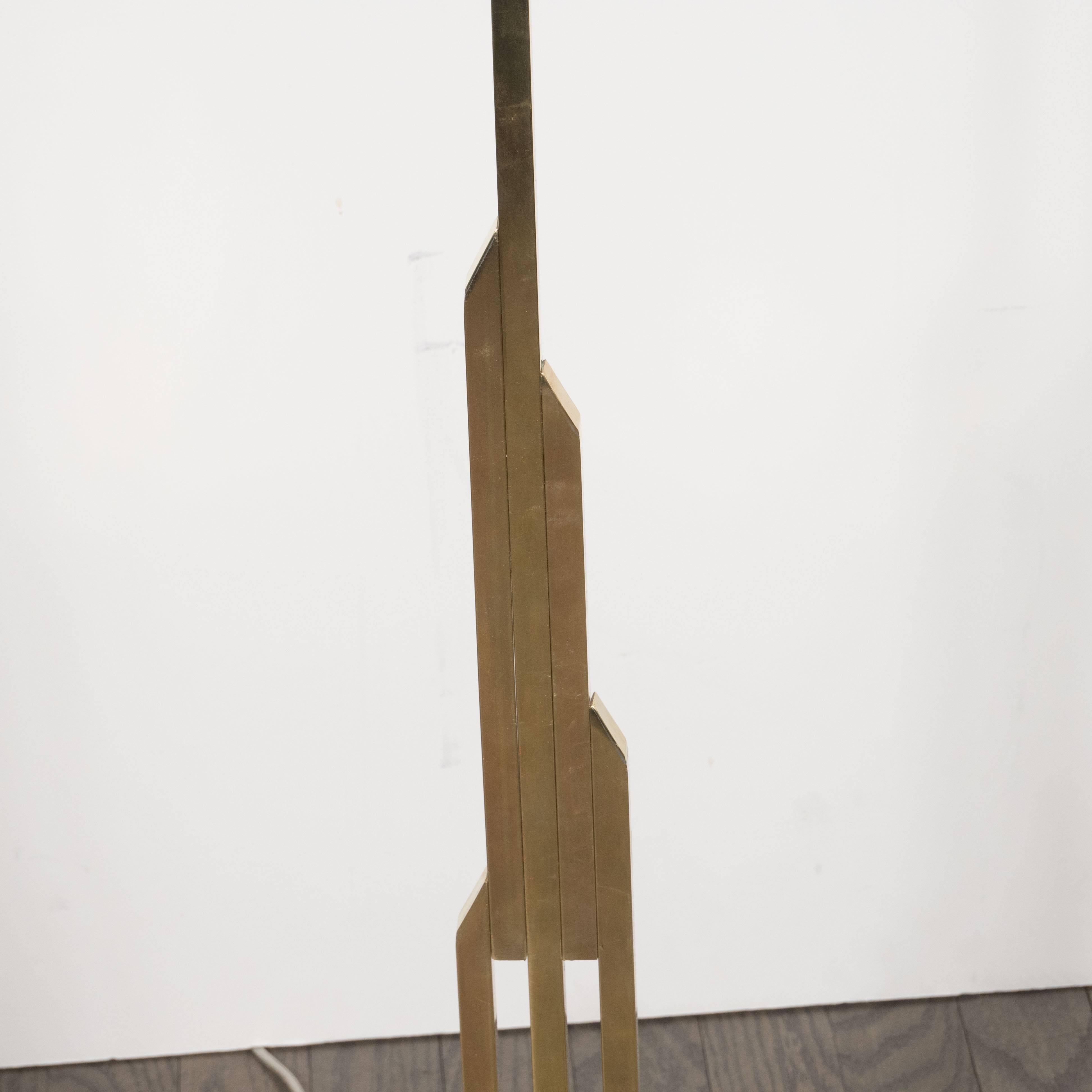 Mid-20th Century Mid-Century Modernist Floor Lamp in Polished Brass with Custom Lucite Shade For Sale