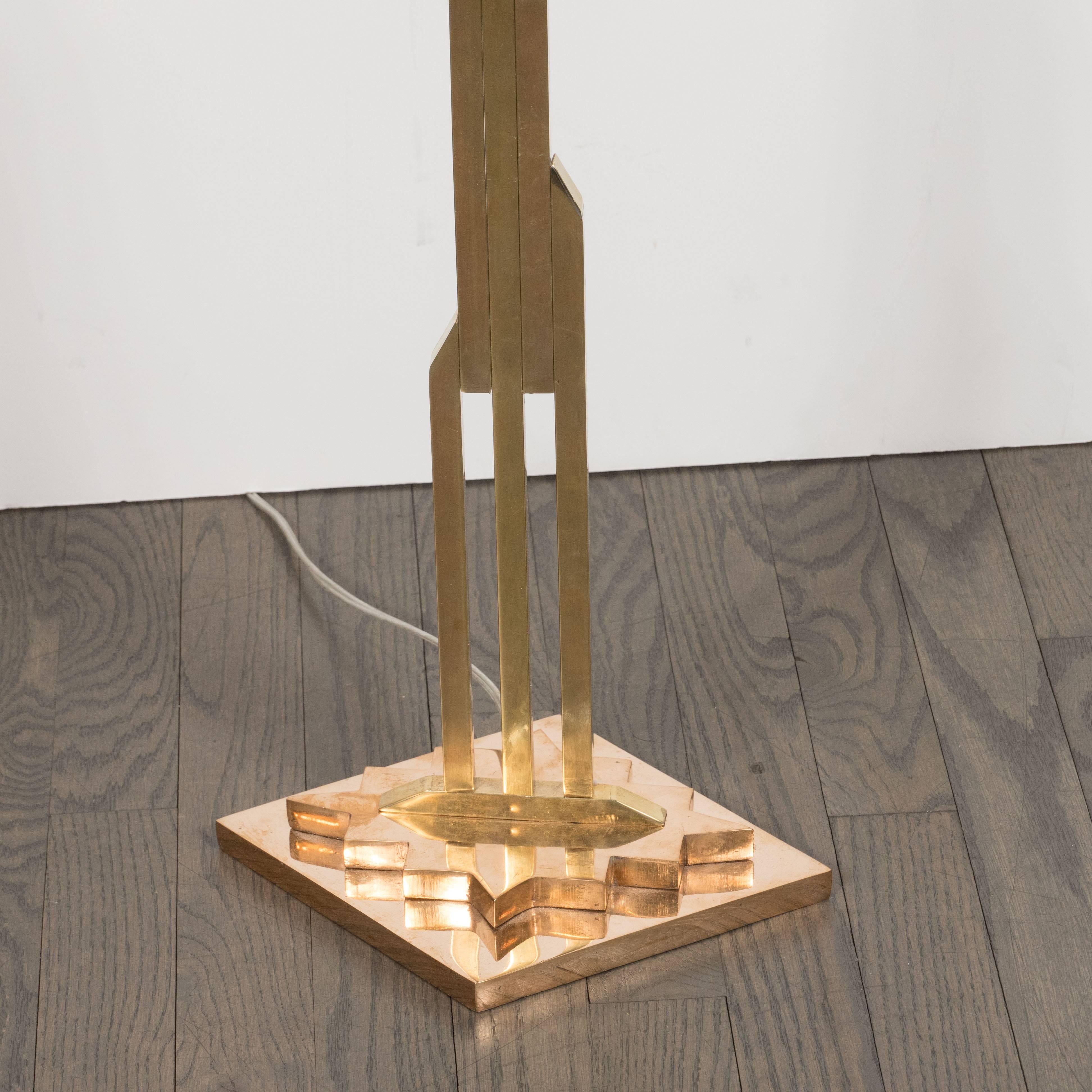 Mid-Century Modernist Floor Lamp in Polished Brass with Custom Lucite Shade For Sale 3