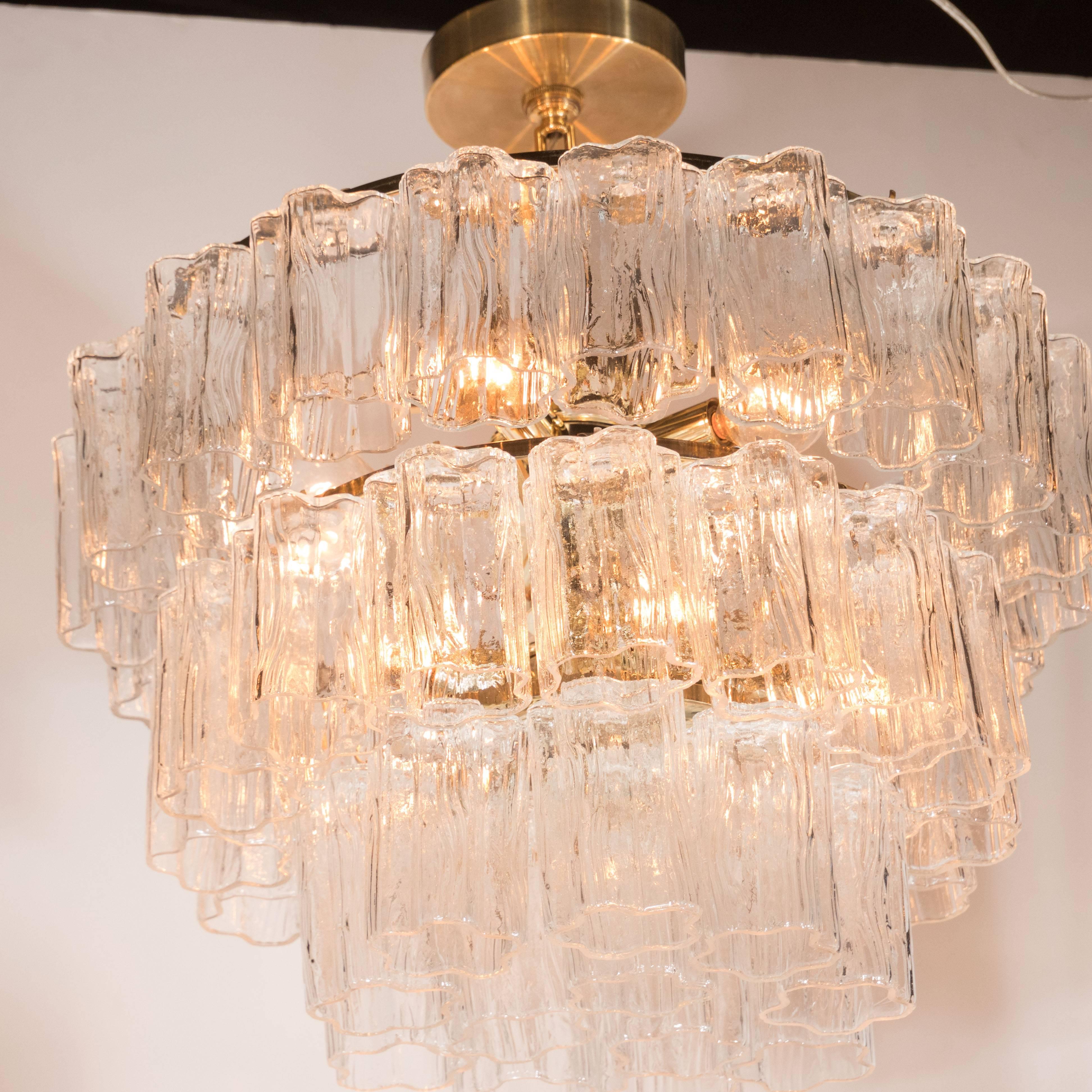 Late 20th Century Mid-Century Modernist Three-Tier Murano Tronchi Chandelier with Brass Fittings