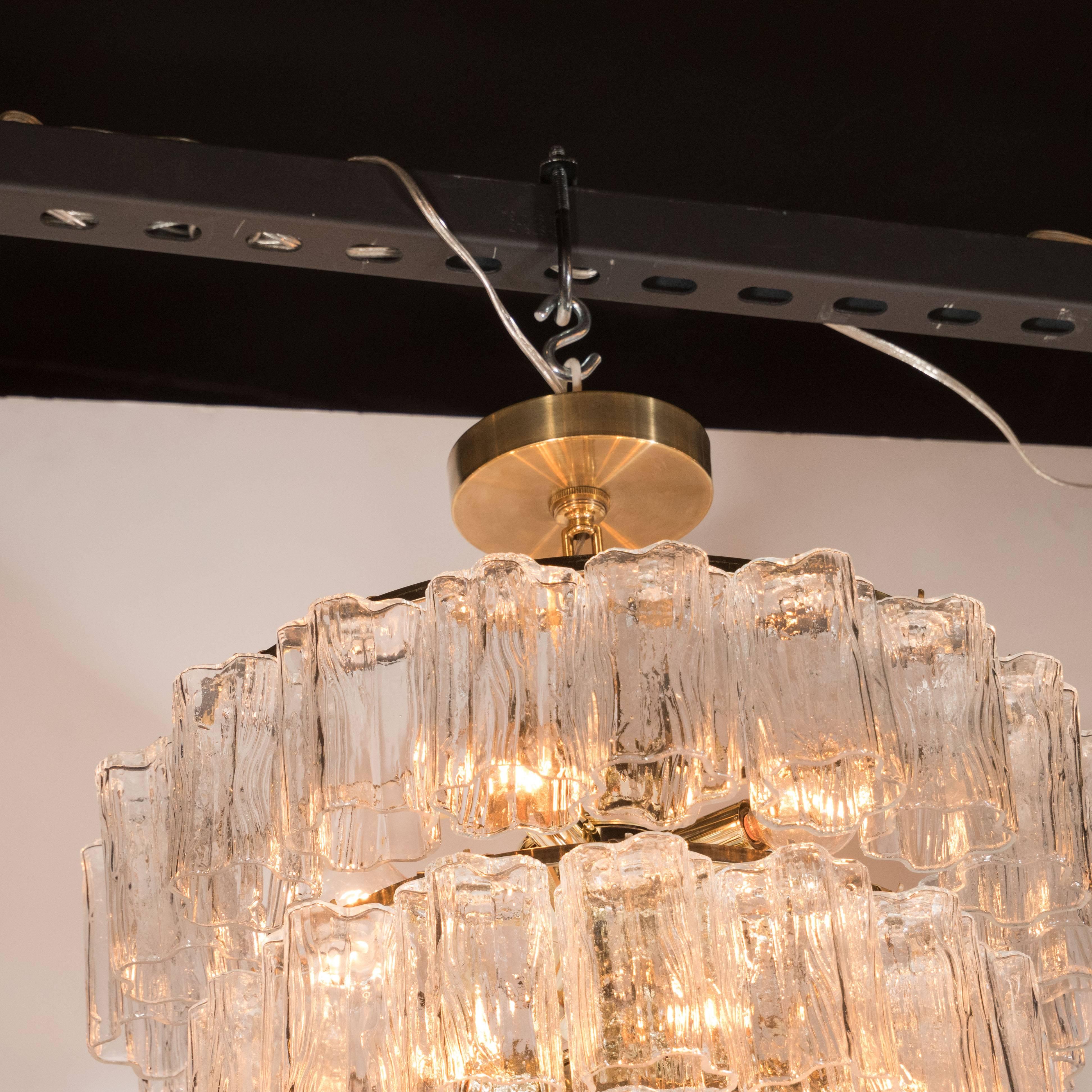 Mid-Century Modernist Three-Tier Murano Tronchi Chandelier with Brass Fittings In Excellent Condition In New York, NY