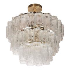 Mid-Century Modernist Three-Tier Murano Tronchi Chandelier with Brass Fittings