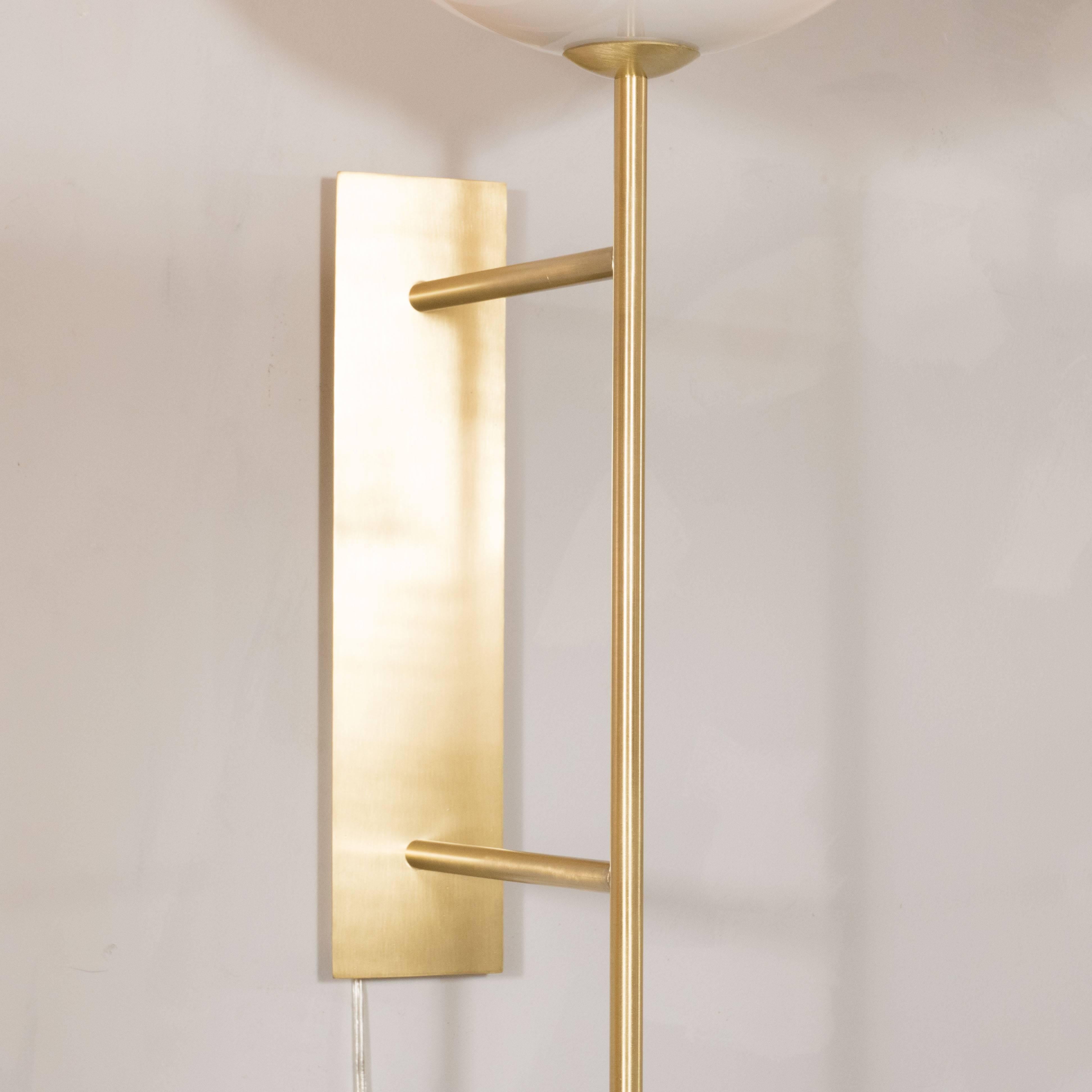 Modern Pair of Reverse-Dome Trophy Sconces in Murano Milk Glass and Brass