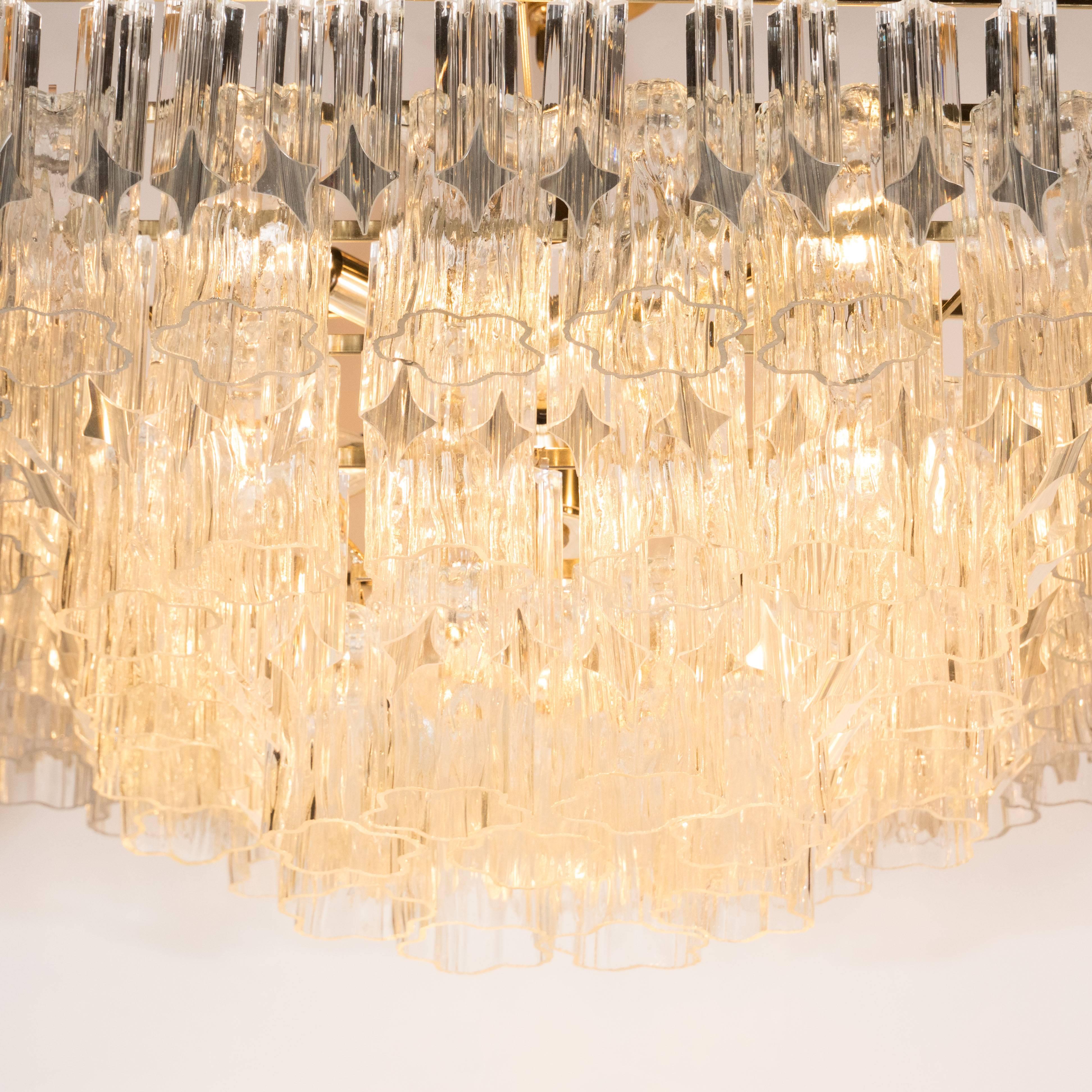 Mid-Century Modernist Tronchi and Camer Six-Tier Chandelier with Brass Fittings In Excellent Condition In New York, NY