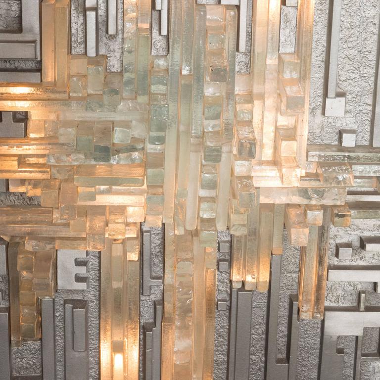 Monumental Poliarte Aluminum And Handblown Murano Glass Wall Cast Monumental Poliarte Aluminum And Handblown Murano Glass Wall Sculpture For