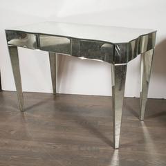 Hollywood Regency Style Mirrored Vanity or Writing Table with Antique Patina