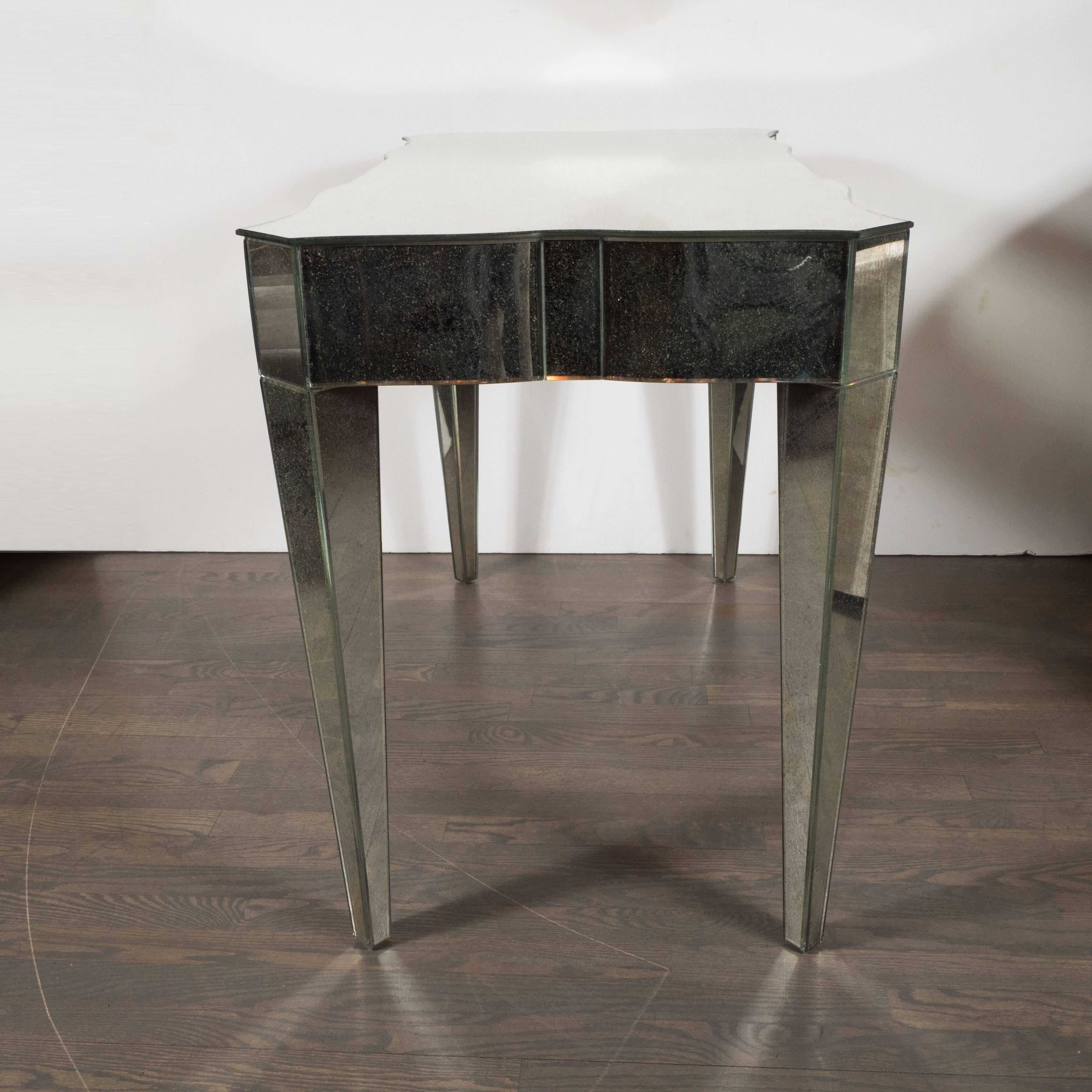 Modern Hollywood Regency Style Mirrored Vanity or Writing Table with Antique Patina