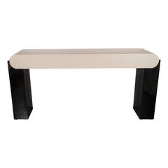 Mid-Century Modernist Leather and Lacquer Console in the Manner of Karl Springer