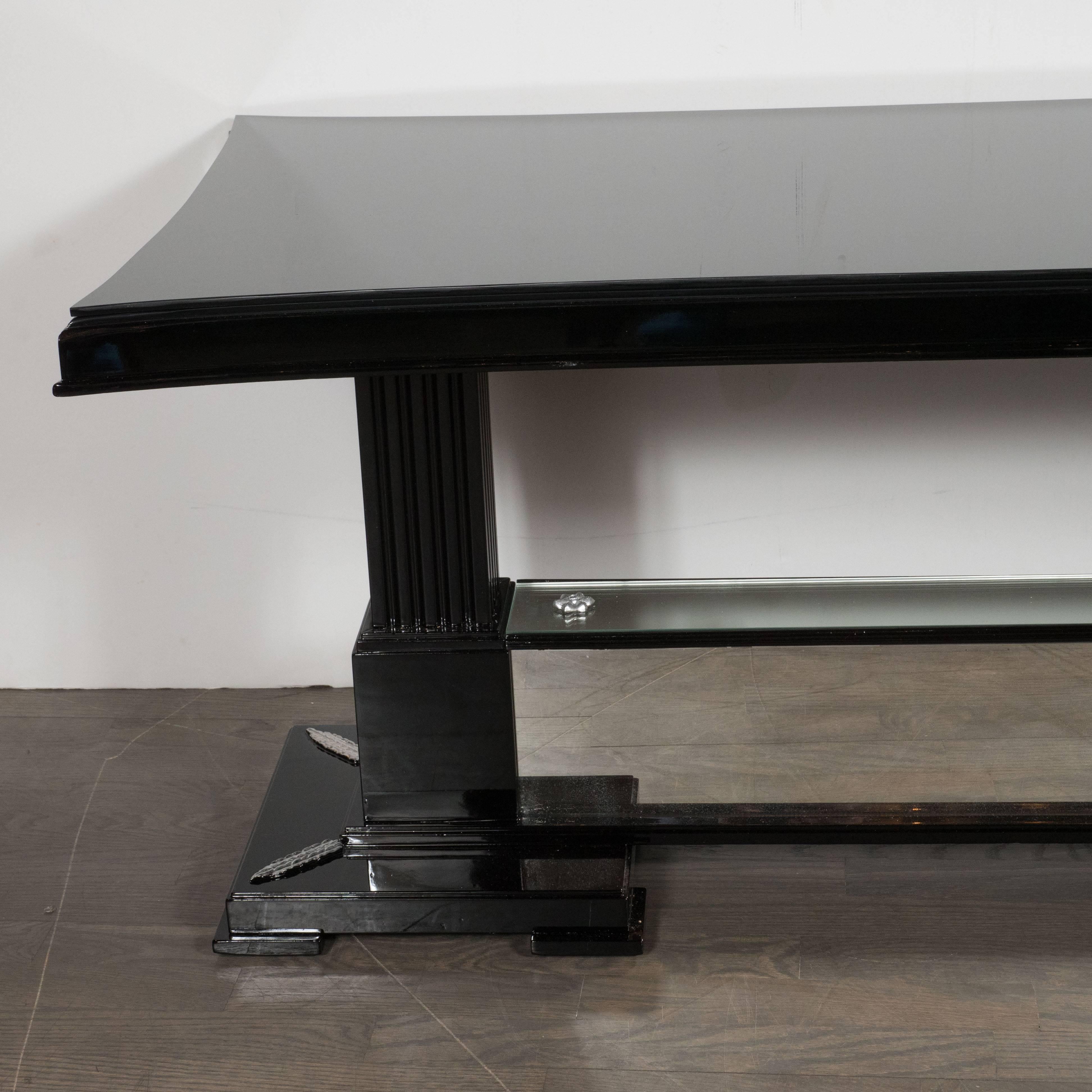 Hollywood Regency Black Lacquer& Silver Leaf  Cocktail Table by Grosfeld House 2