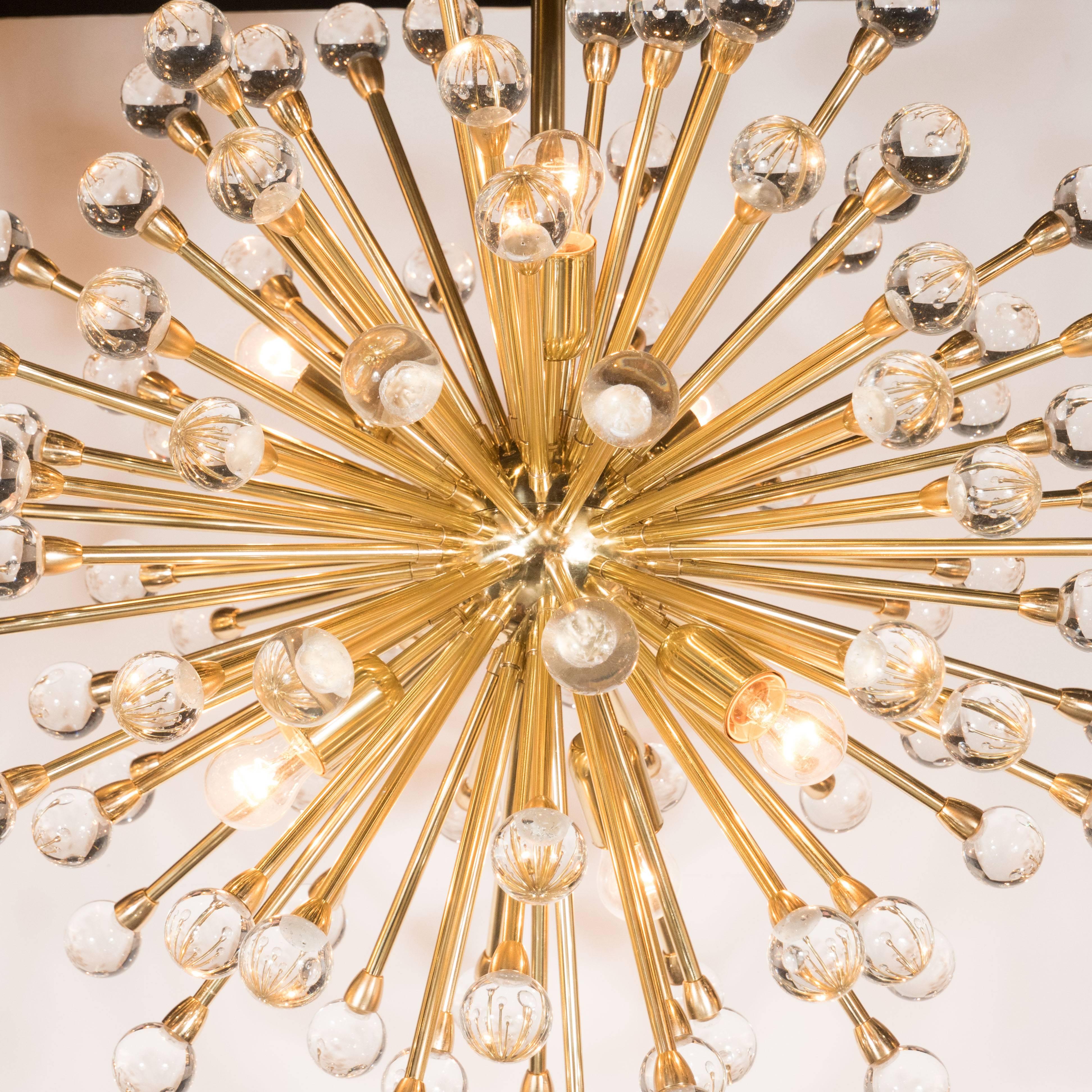 Modernist Murano Sputnik Chandelier in Brass with Handblown Crystal Orbs 2