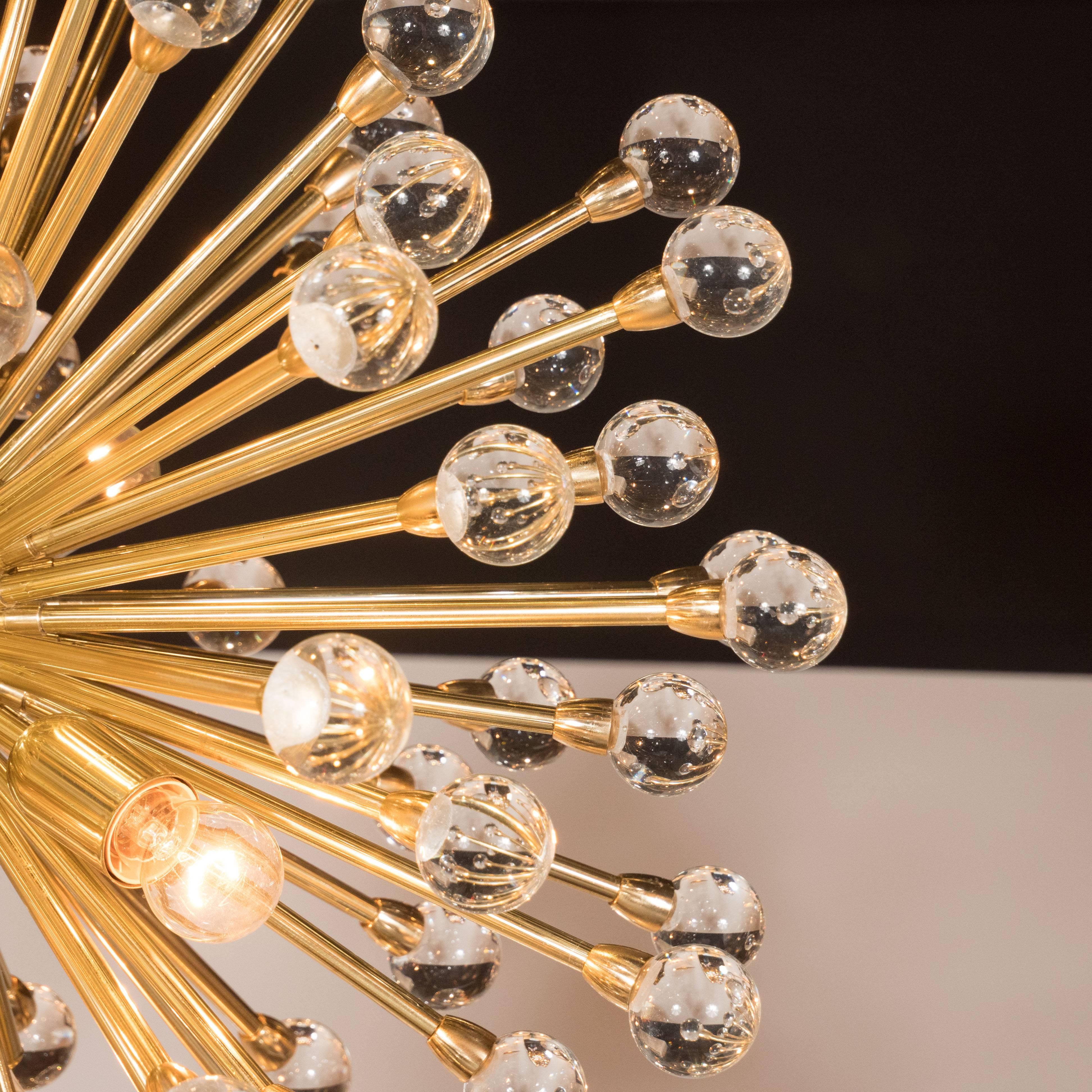 Modernist Murano Sputnik Chandelier in Brass with Handblown Crystal Orbs 5