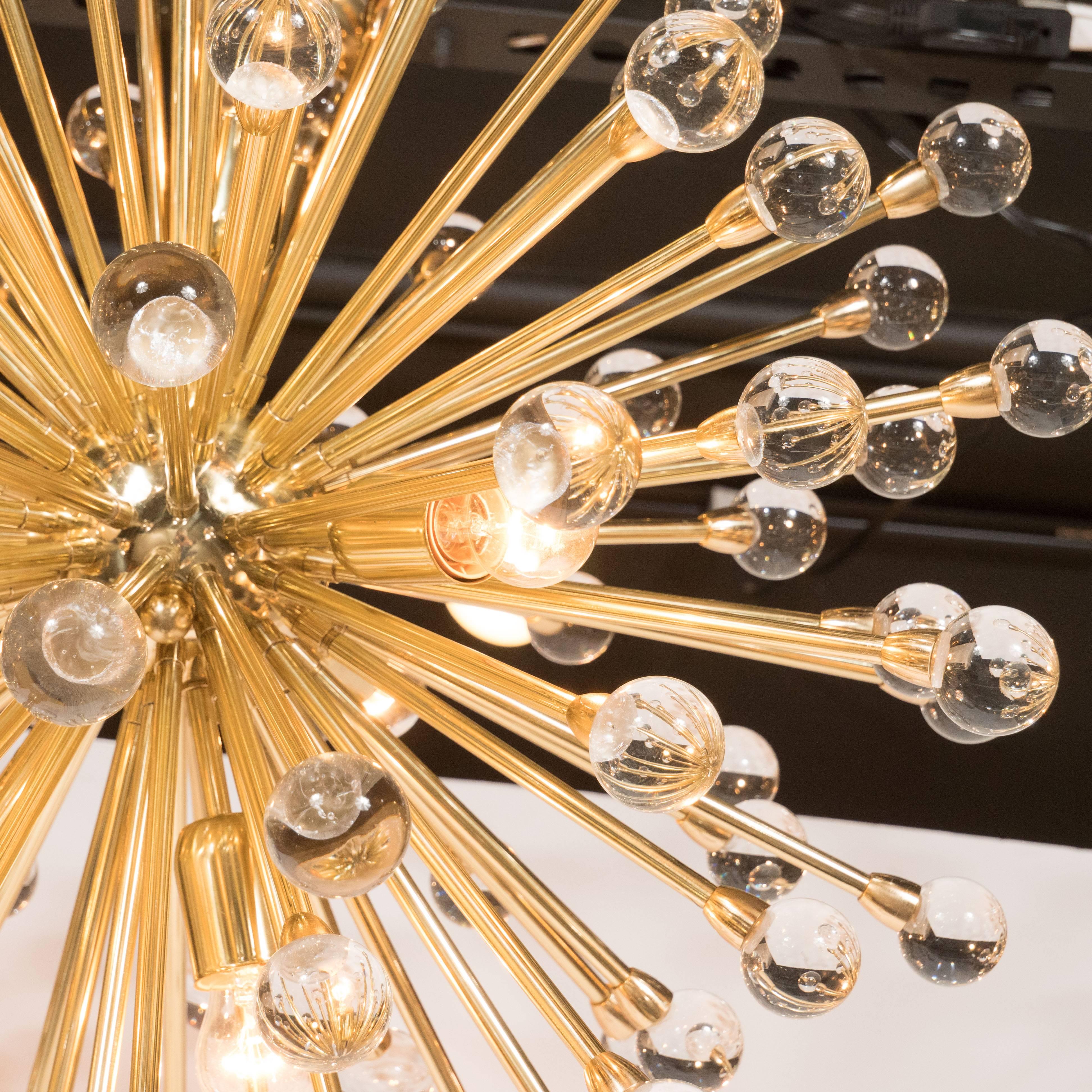 Modernist Murano Sputnik Chandelier in Brass with Handblown Crystal Orbs 1