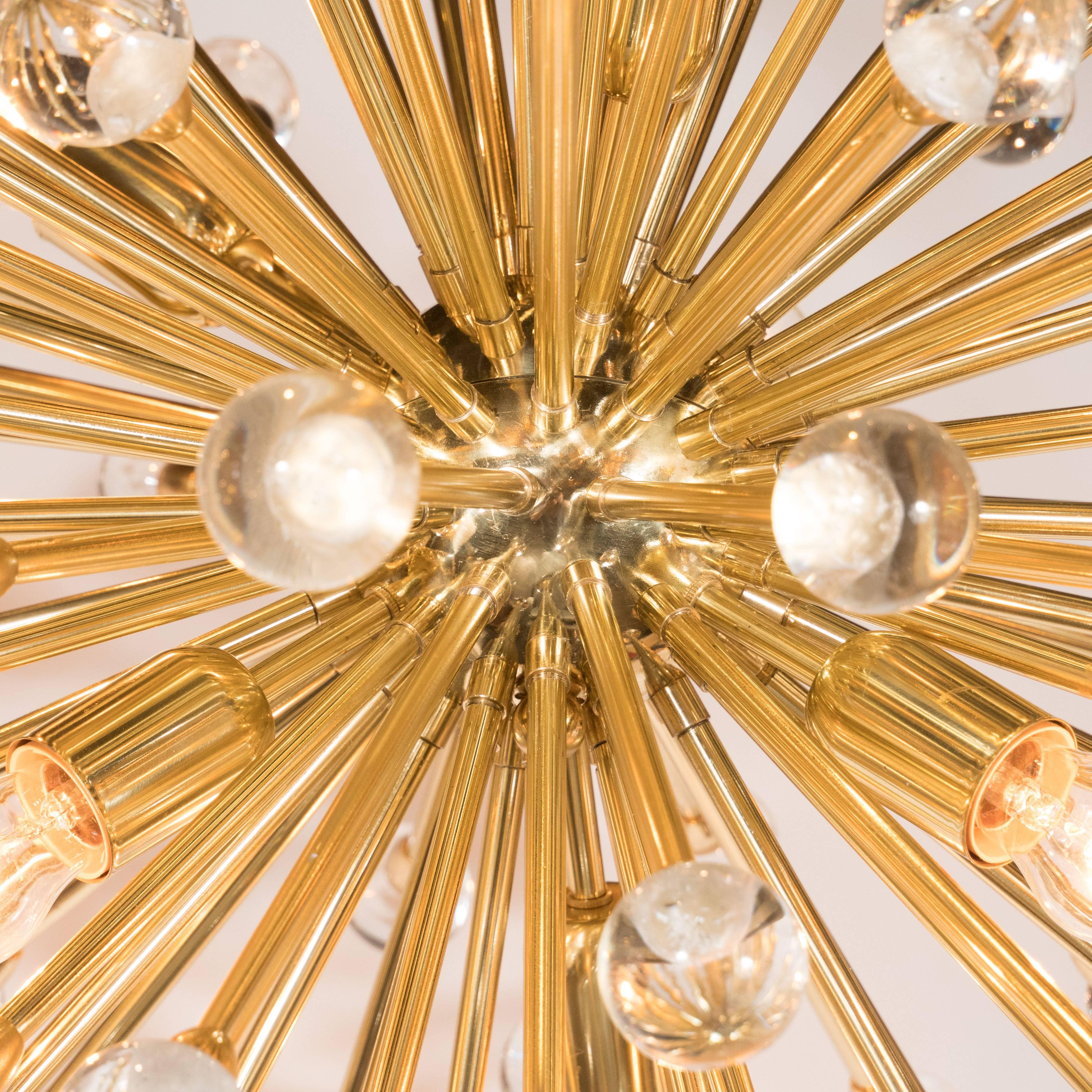 Modernist Murano Sputnik Chandelier in Brass with Handblown Crystal Orbs 4