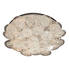 Flush Mount Murano Disc Chandelier in Clear Glass and Chrome Frame