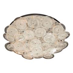 Flush Mount Murano Disc Chandelier in Clear Glass and Chrome Frame 2