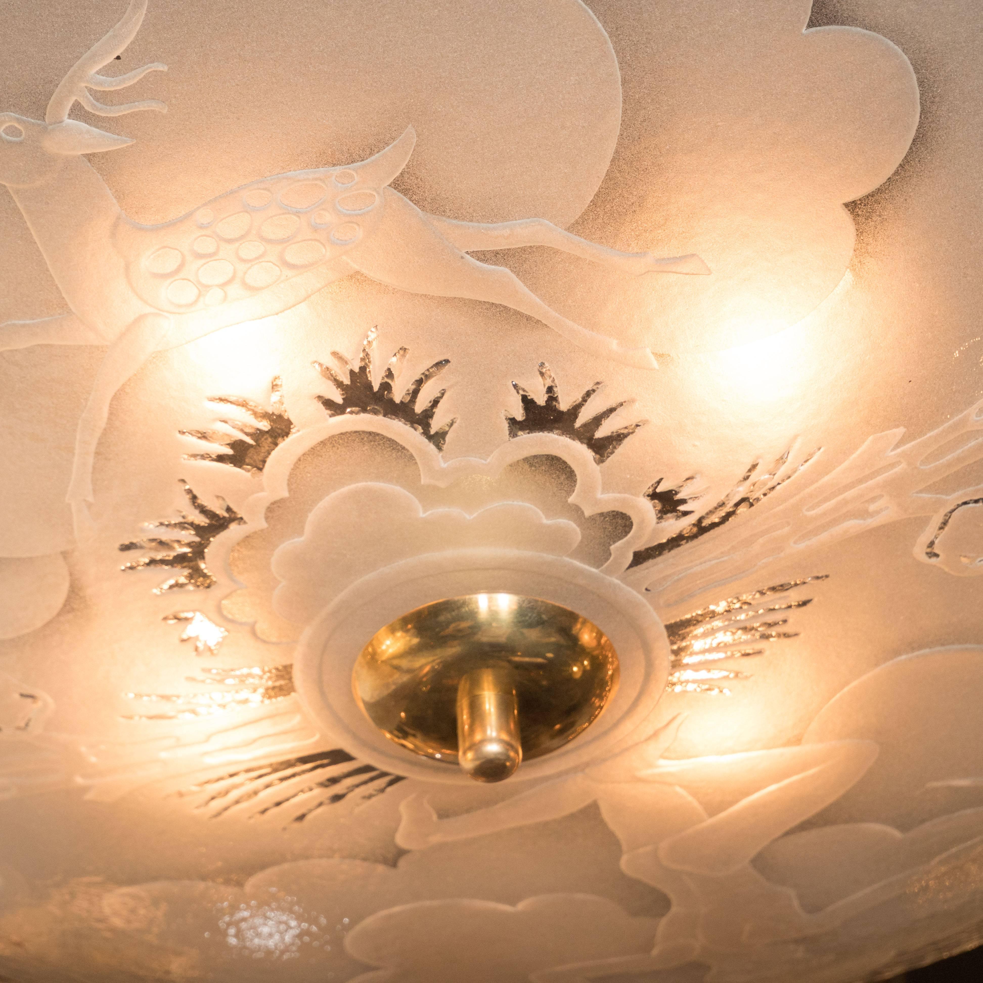 Art Deco Swedish Ceiling Mount Fixture by Kjell Löwenadler for Glössner & Co. In Excellent Condition In New York, NY