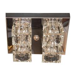 Mid-Century Modernist Glass Cube Flush Mount Chandelier by Sciolari in Chrome 10