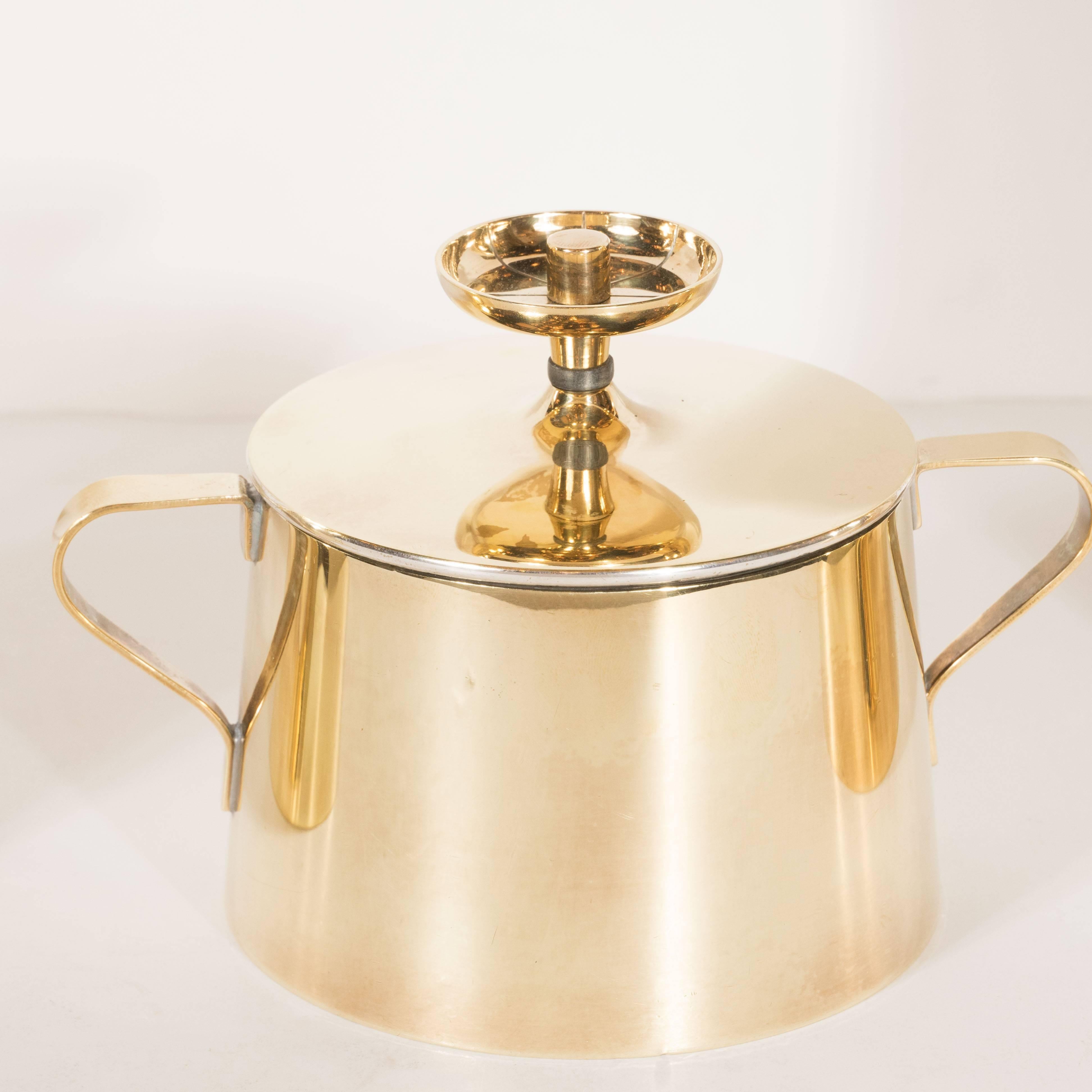American Tommi Parzinger for Dorlyn Silversmiths Coffee/Tea Service in Brass and Walnut