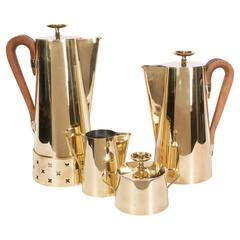 Vintage Tommi Parzinger for Dorlyn Silversmiths Coffee/Tea Service in Brass and Walnut