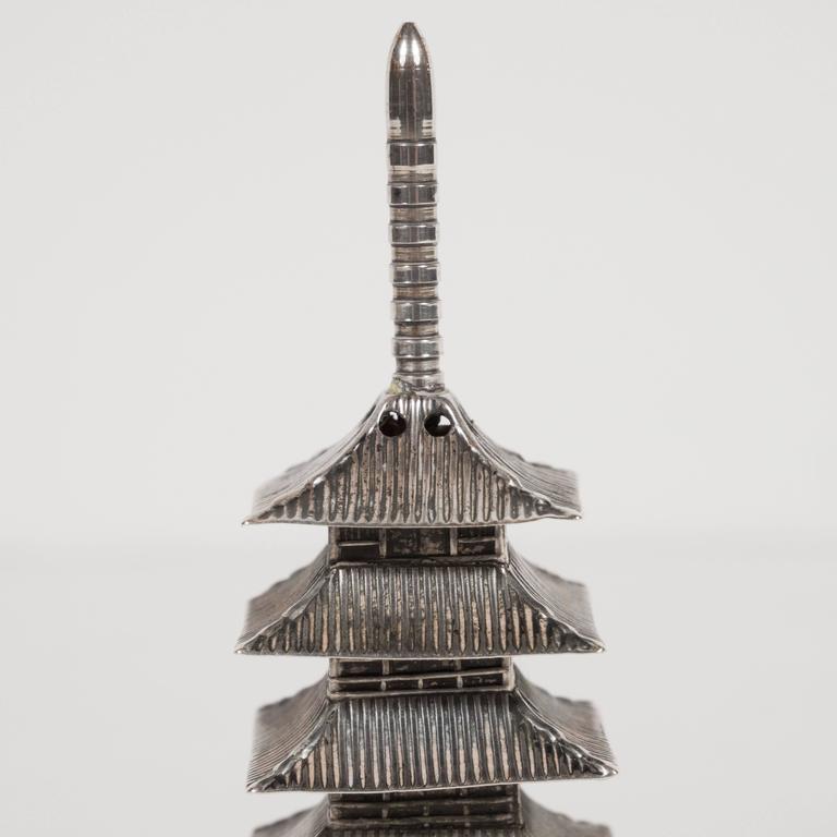 Lustrous MidCentury Japanese Sterling Silver Temple Salt and Pepper Shakers at 1stDibs